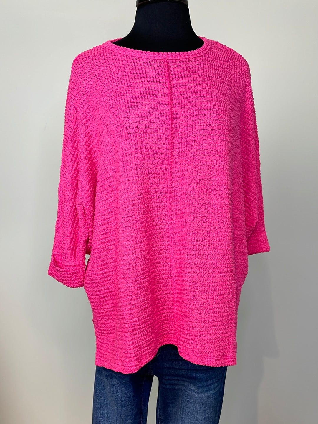 Fuchsia Batwing Sleeve Jacquard Sweater