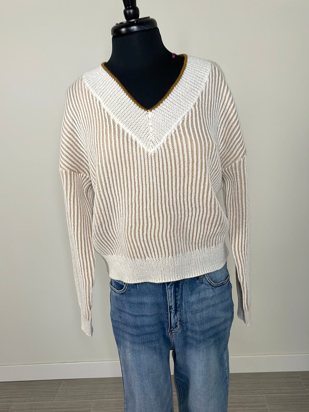 Tan & Ivory Vneck Sweater