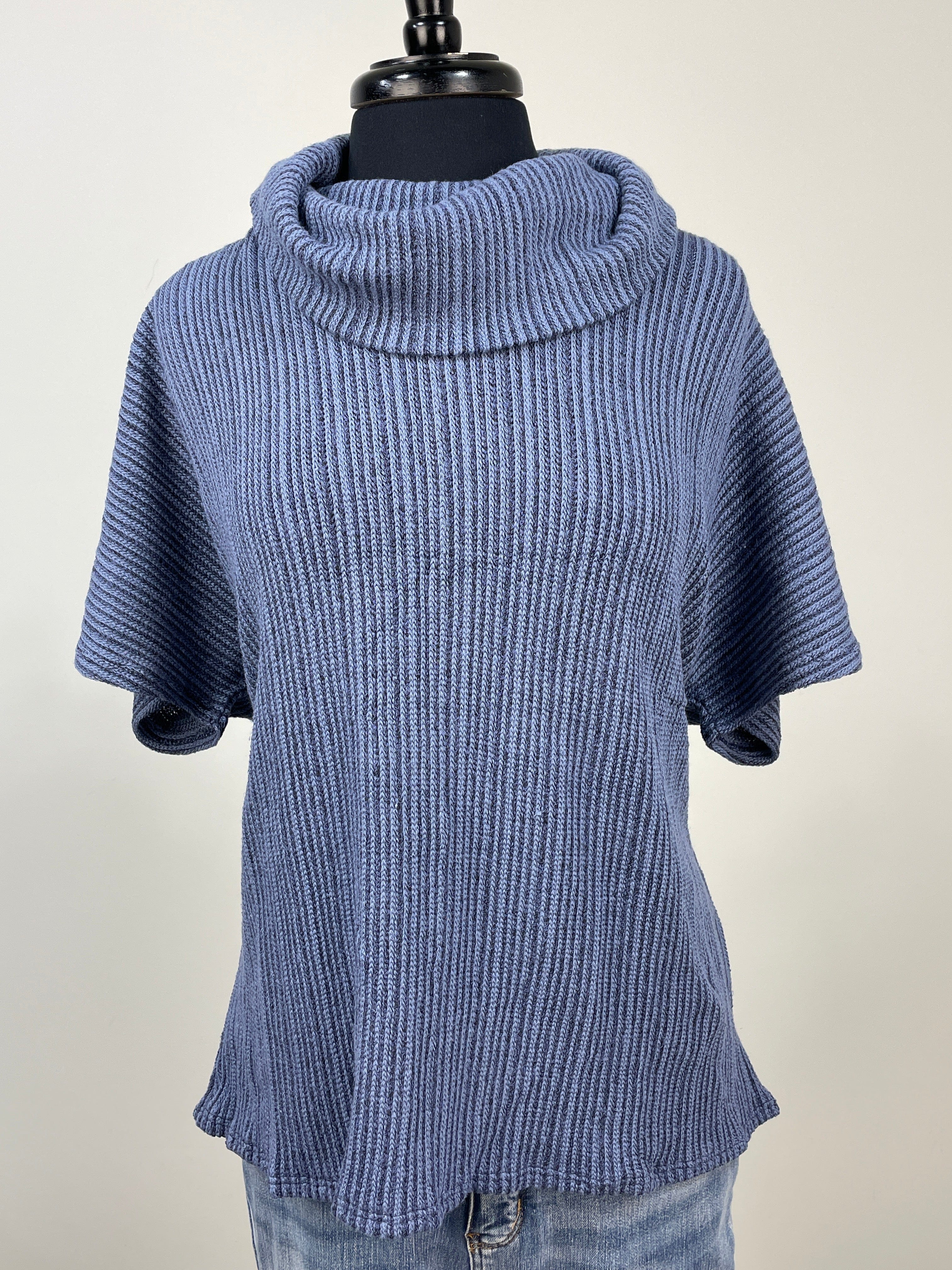 Blue Short Sleeve Cowl Sweater