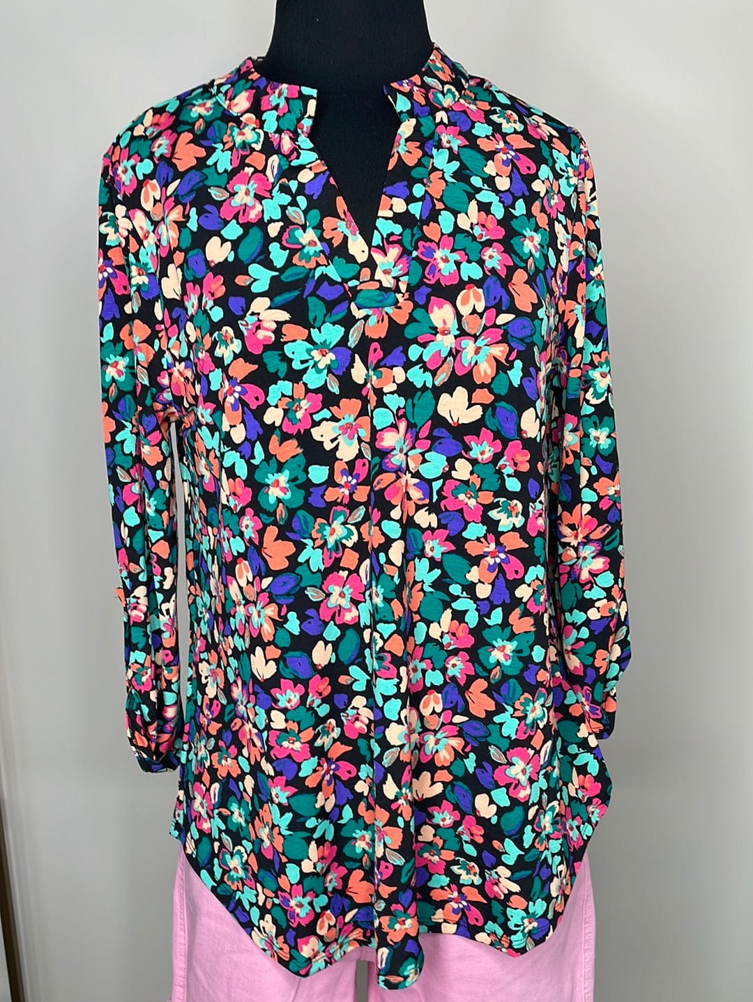 Black Mixed Color Floral Lizzy Top