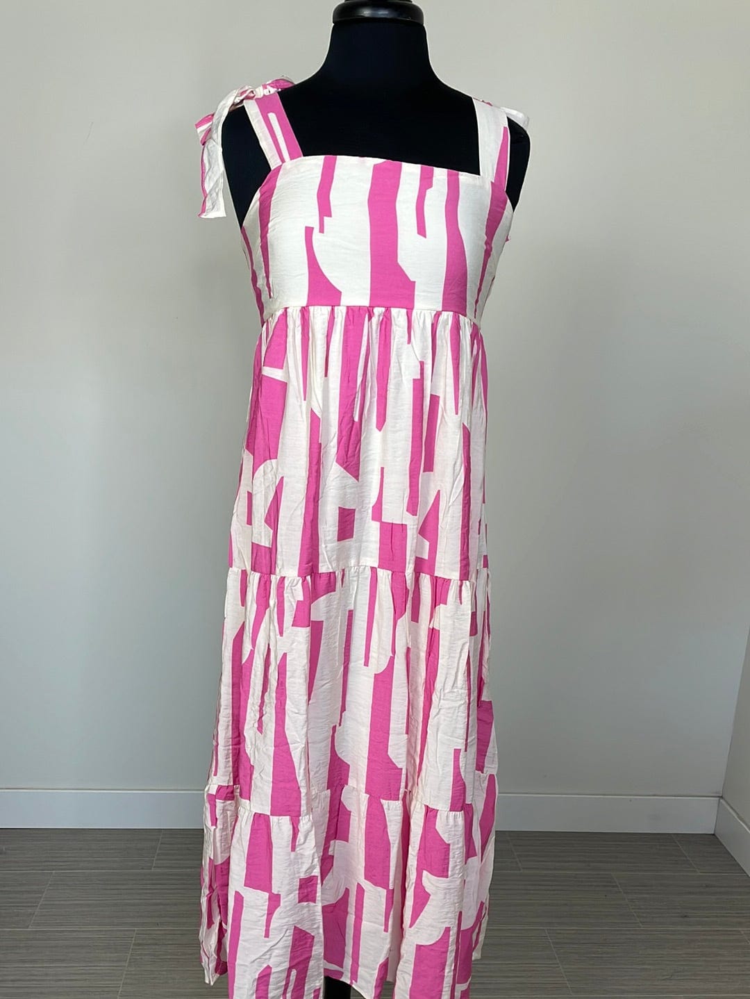 Fuchsia Tiered Abstract Midi Dress