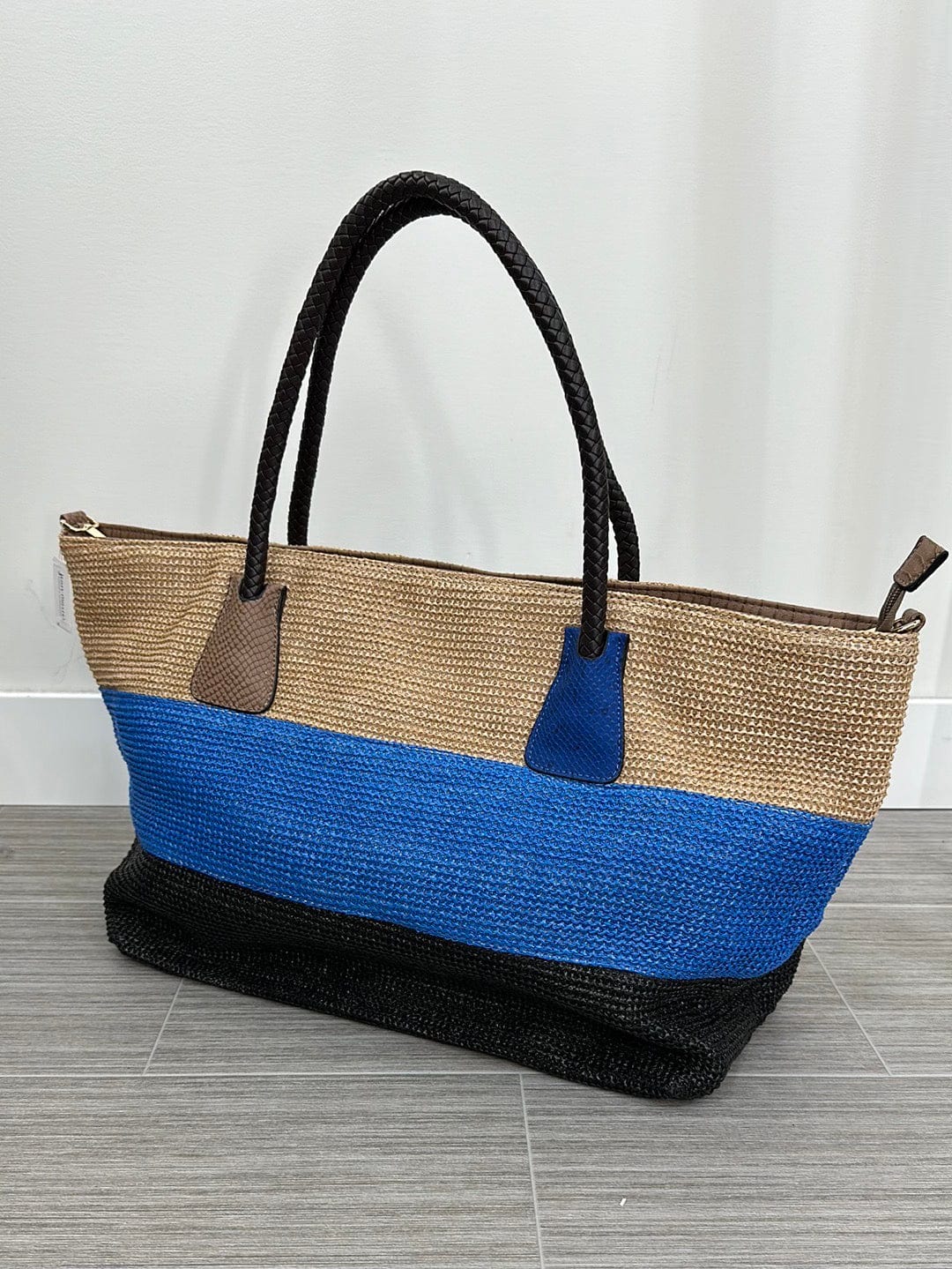 Colorblock Straw Tote