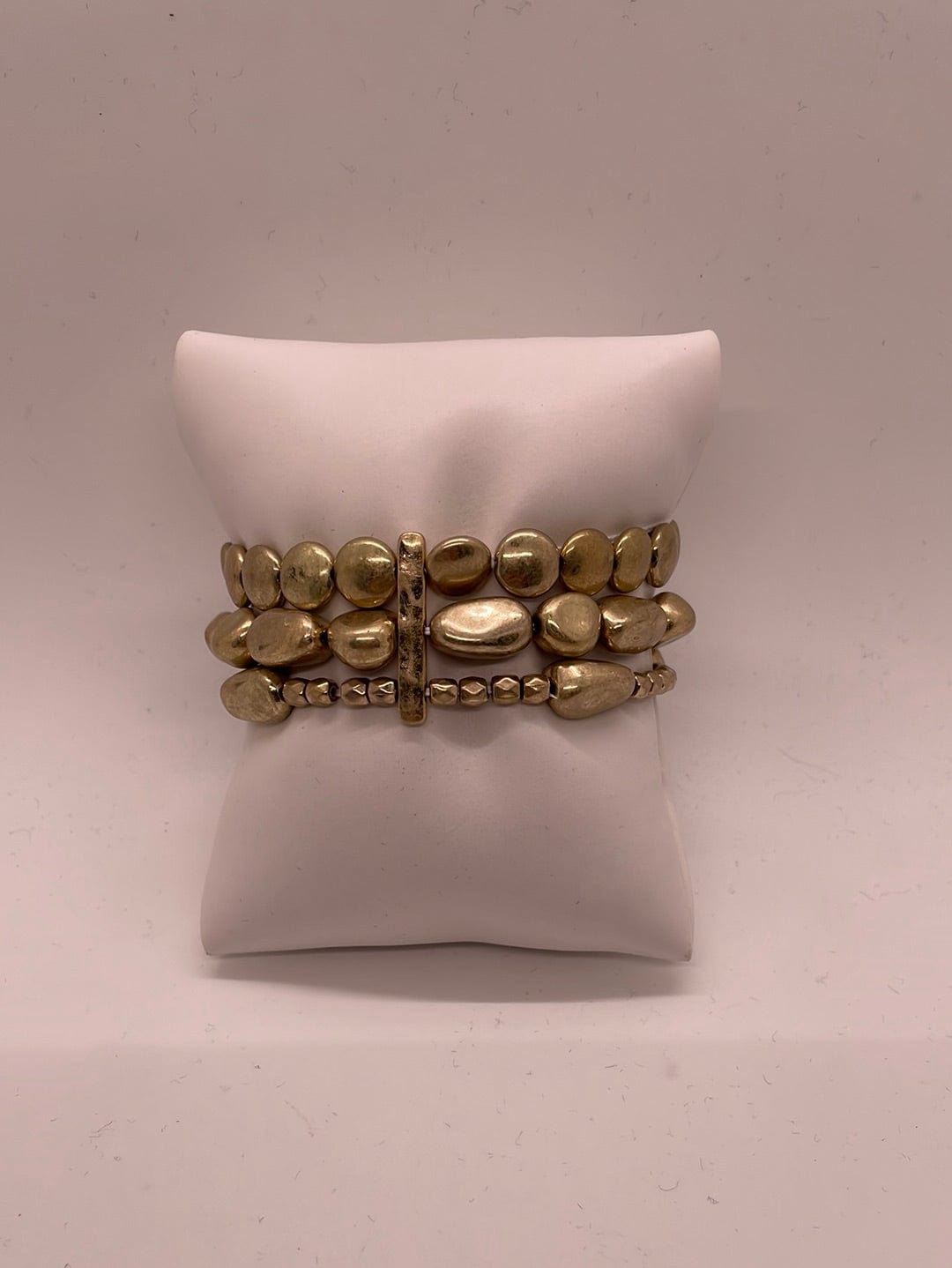Gold Beaded 3 Row Stretch Bracelet