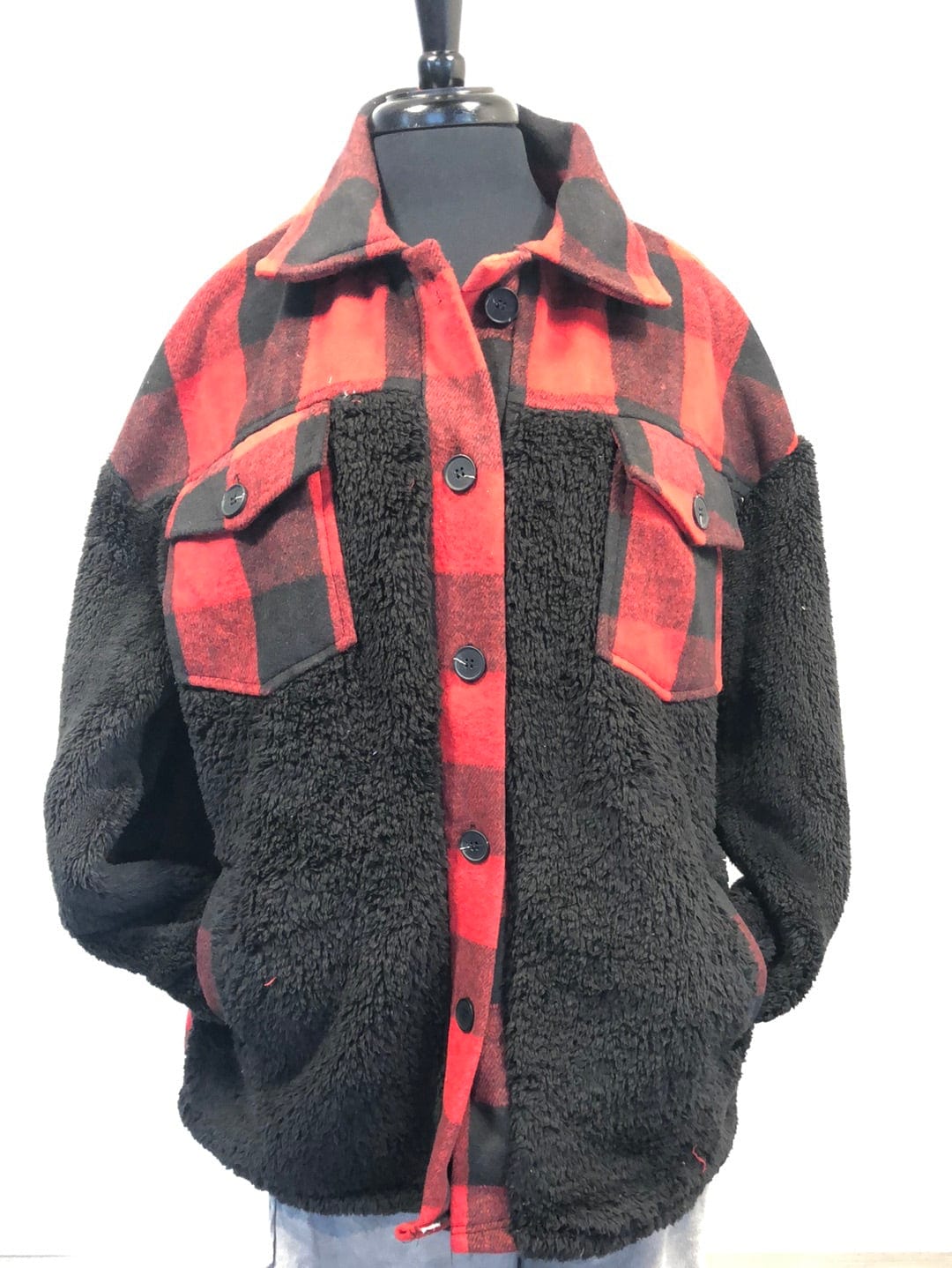 Red & Black Plaid Sherpa Shacket