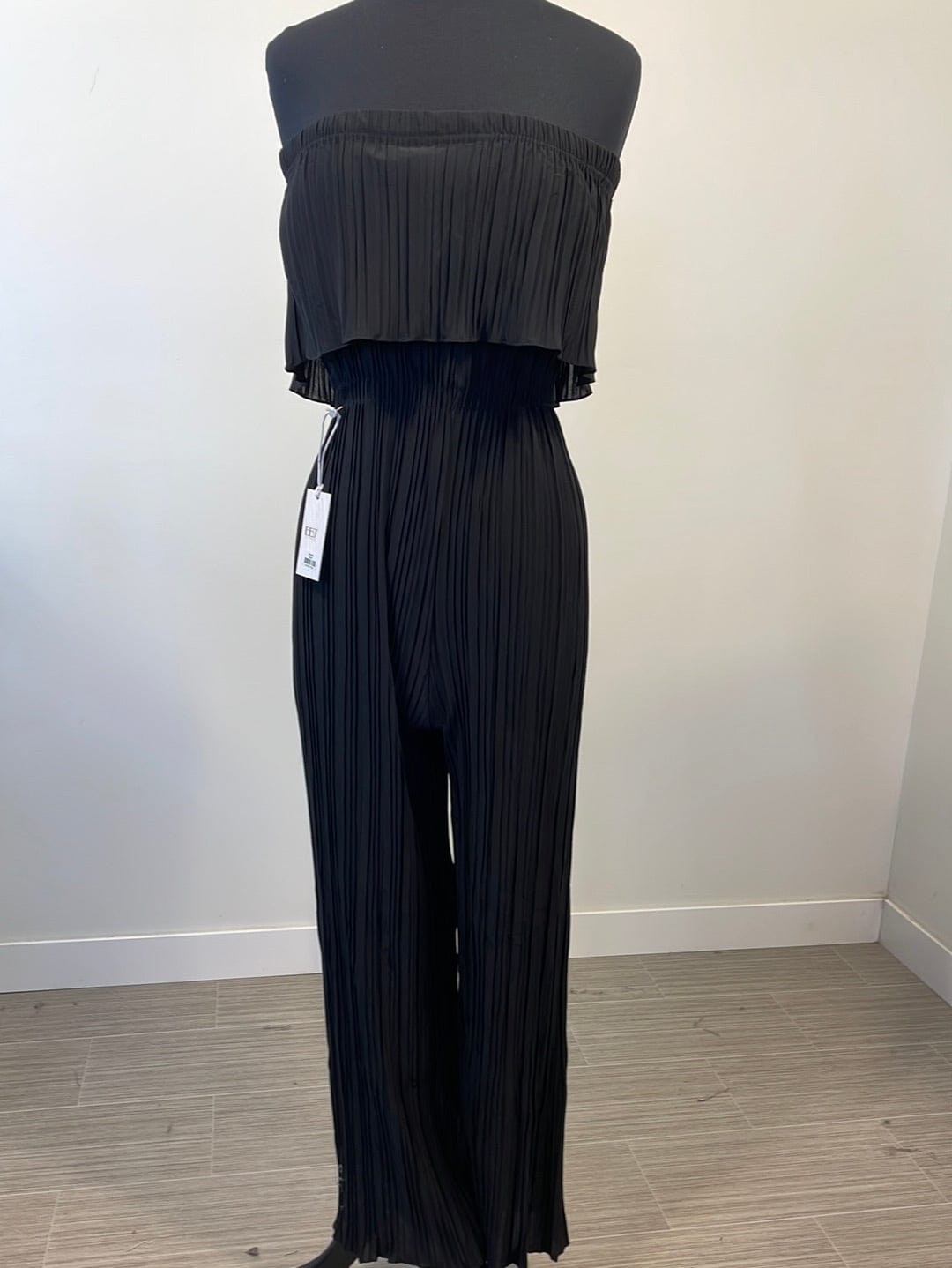 Black Pleated Flounce Strapless Jumpsuit