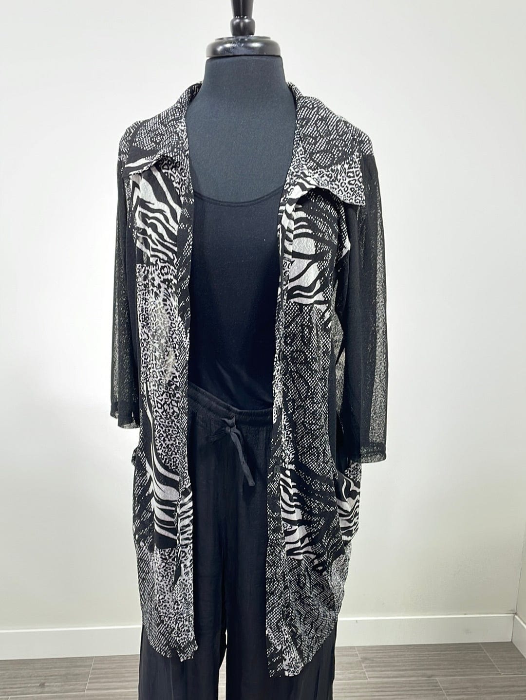 Black & White Mesh Button Blouse