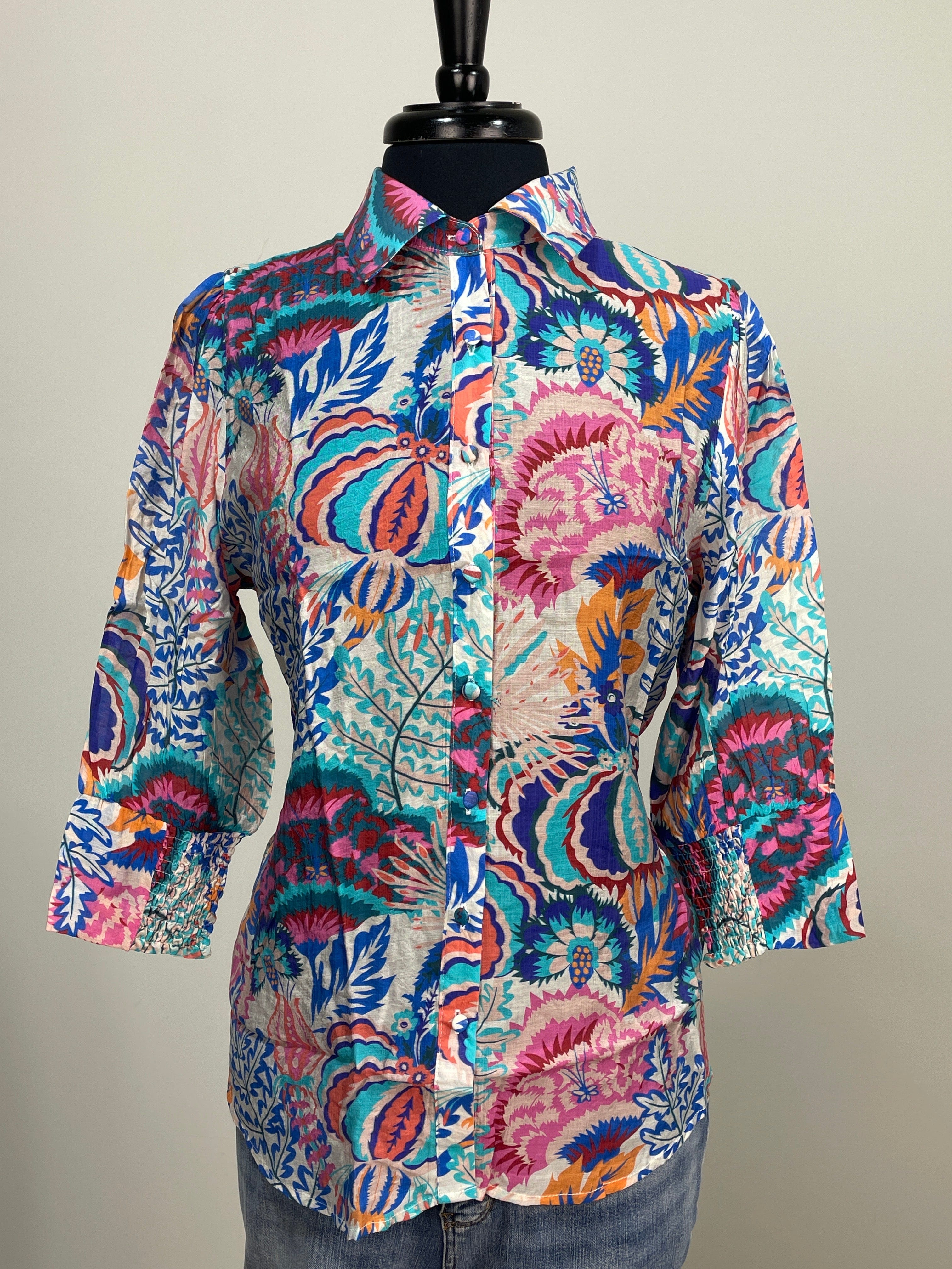 Bright Printed Button Down Blouse