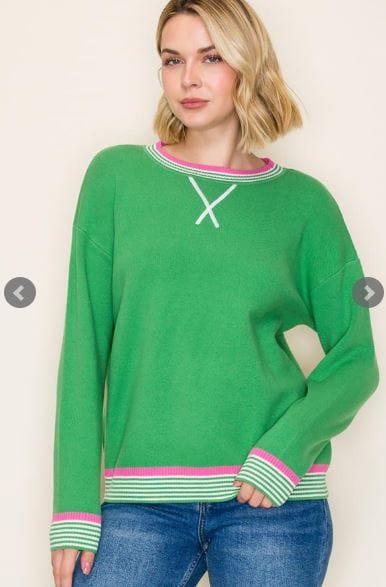 Green Varsity Pink Trim Sweater