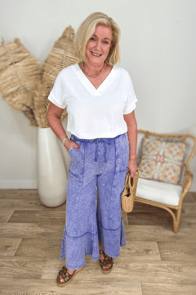 Off White Woven VNeck Blouse
