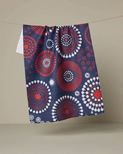 Geometry Freedom Sparks Tea Towel: Blue
