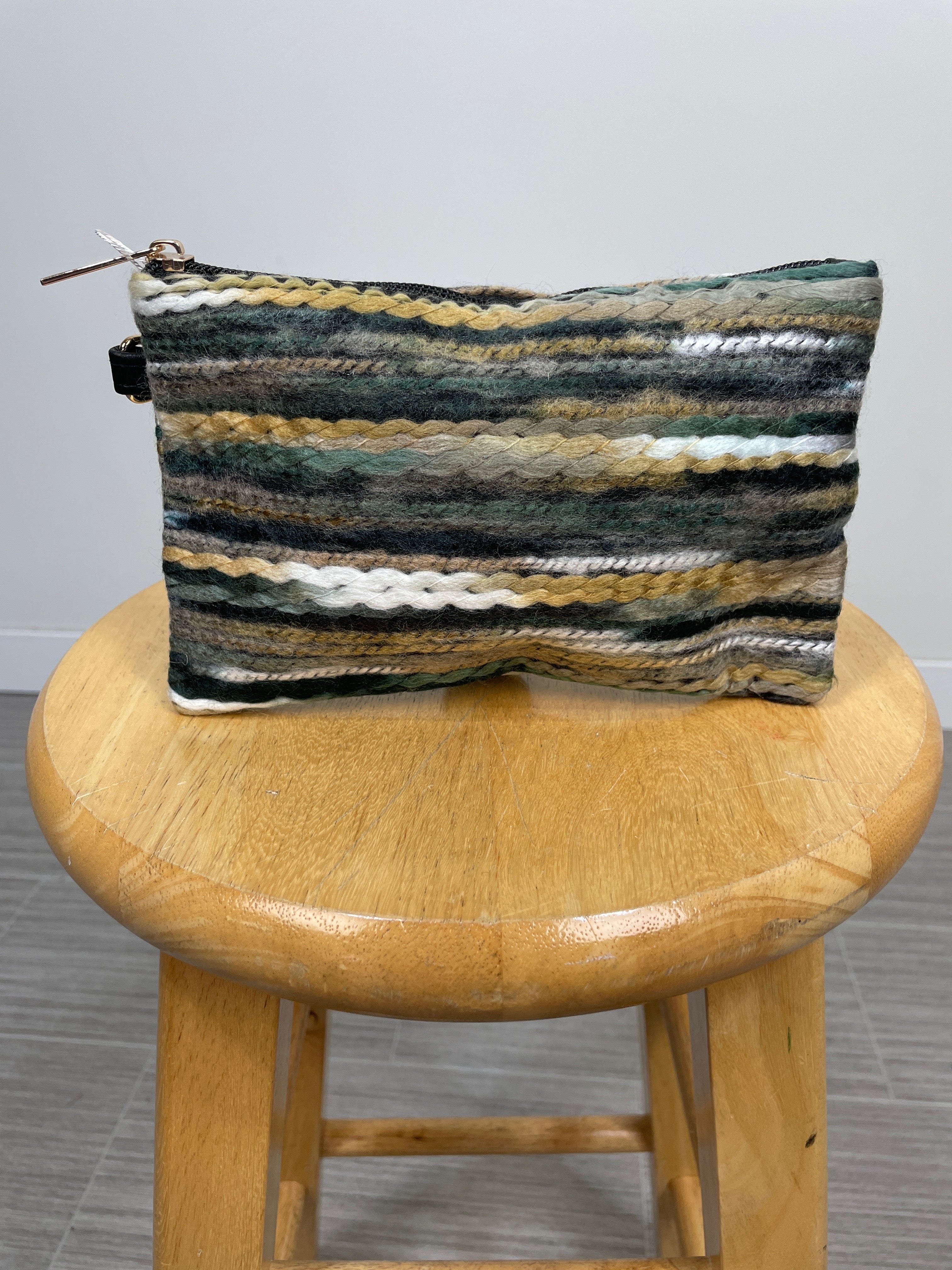 Black Wavy Yarn Wristlet Pouch Bag