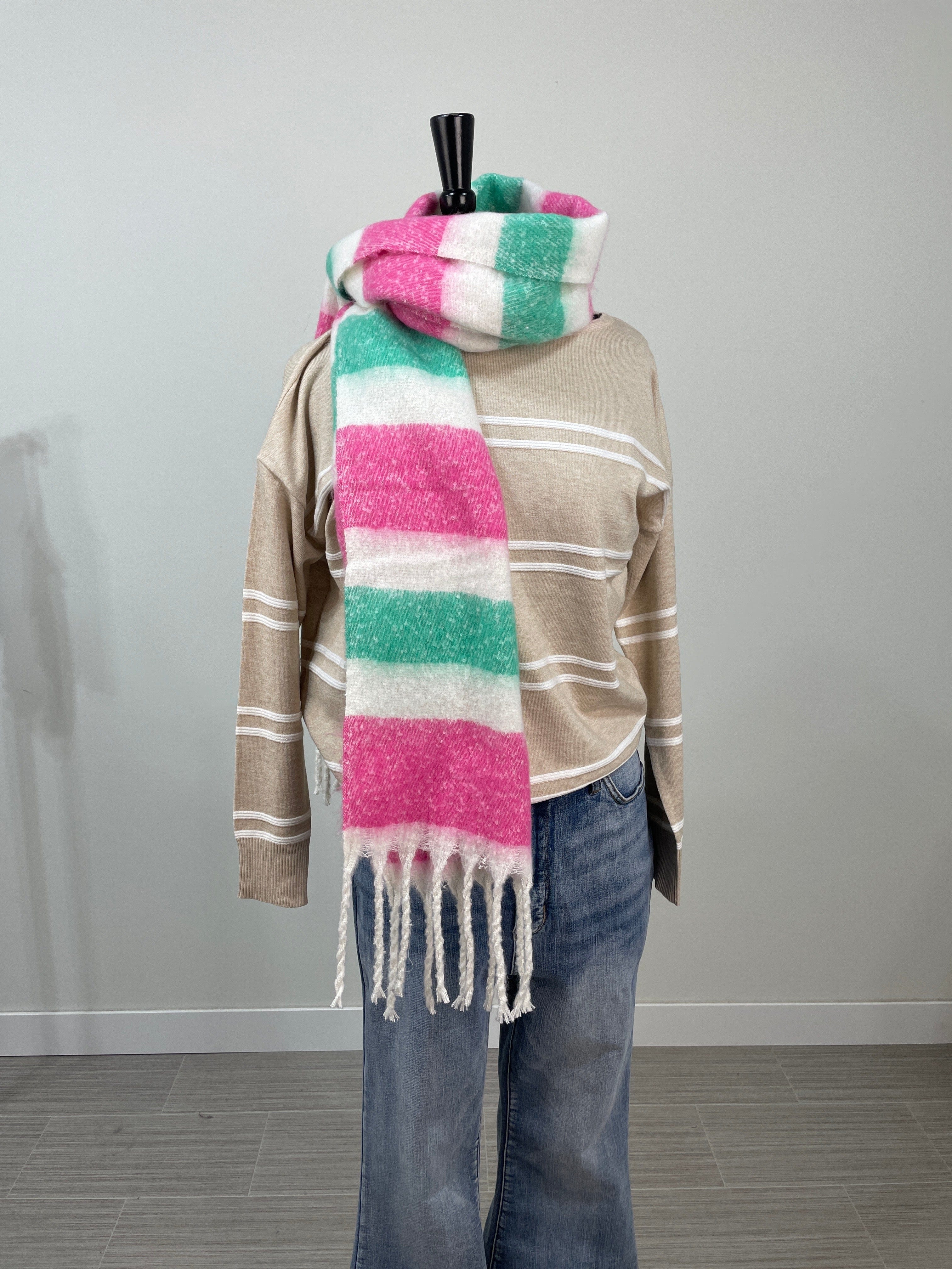 Festive Pink & Mint Stripe Scarf