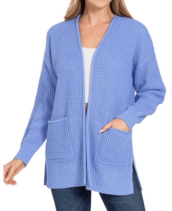 Cornflower Waffle Open Cardigan
