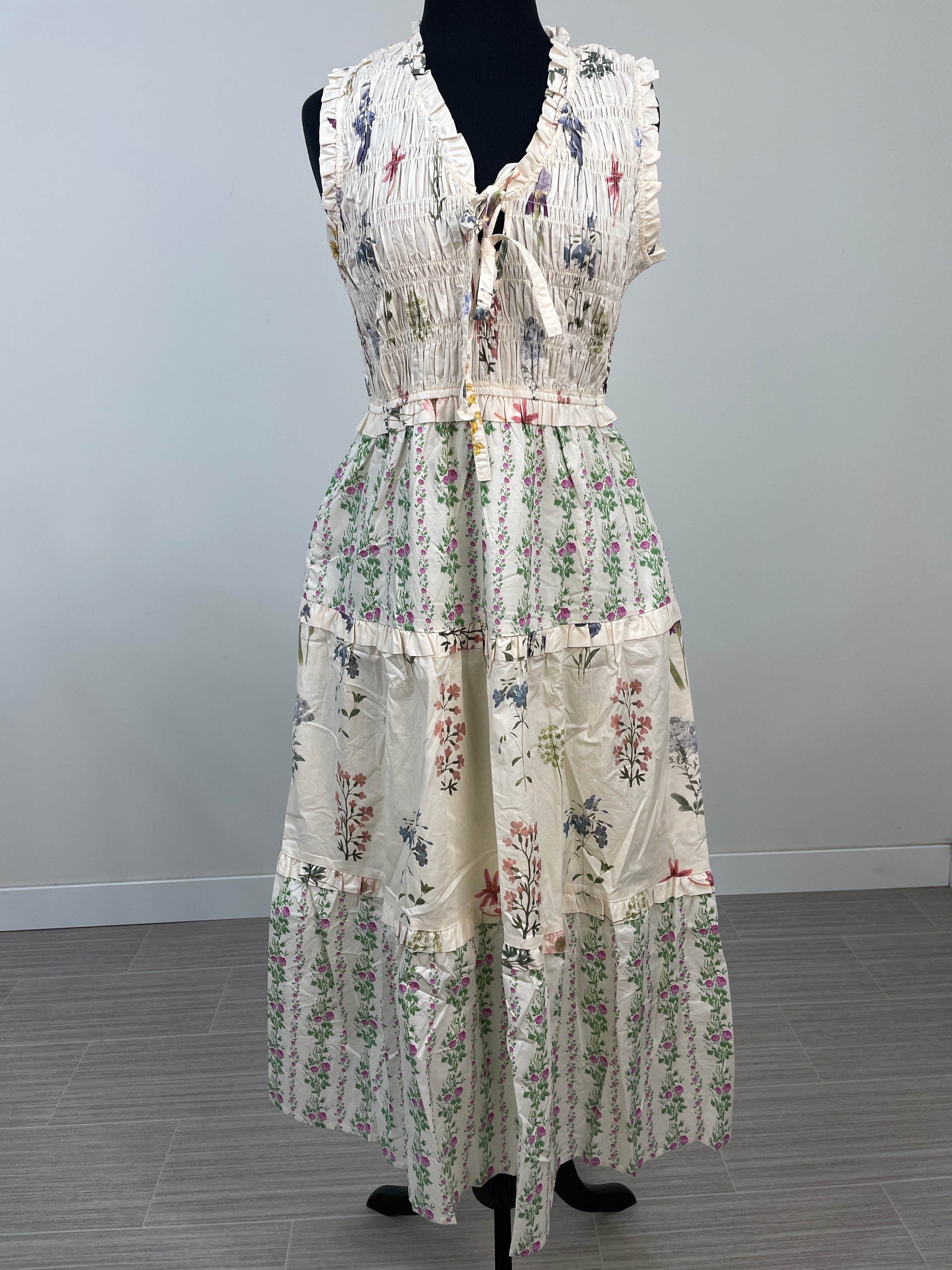 Cream Florals Tiered Dress