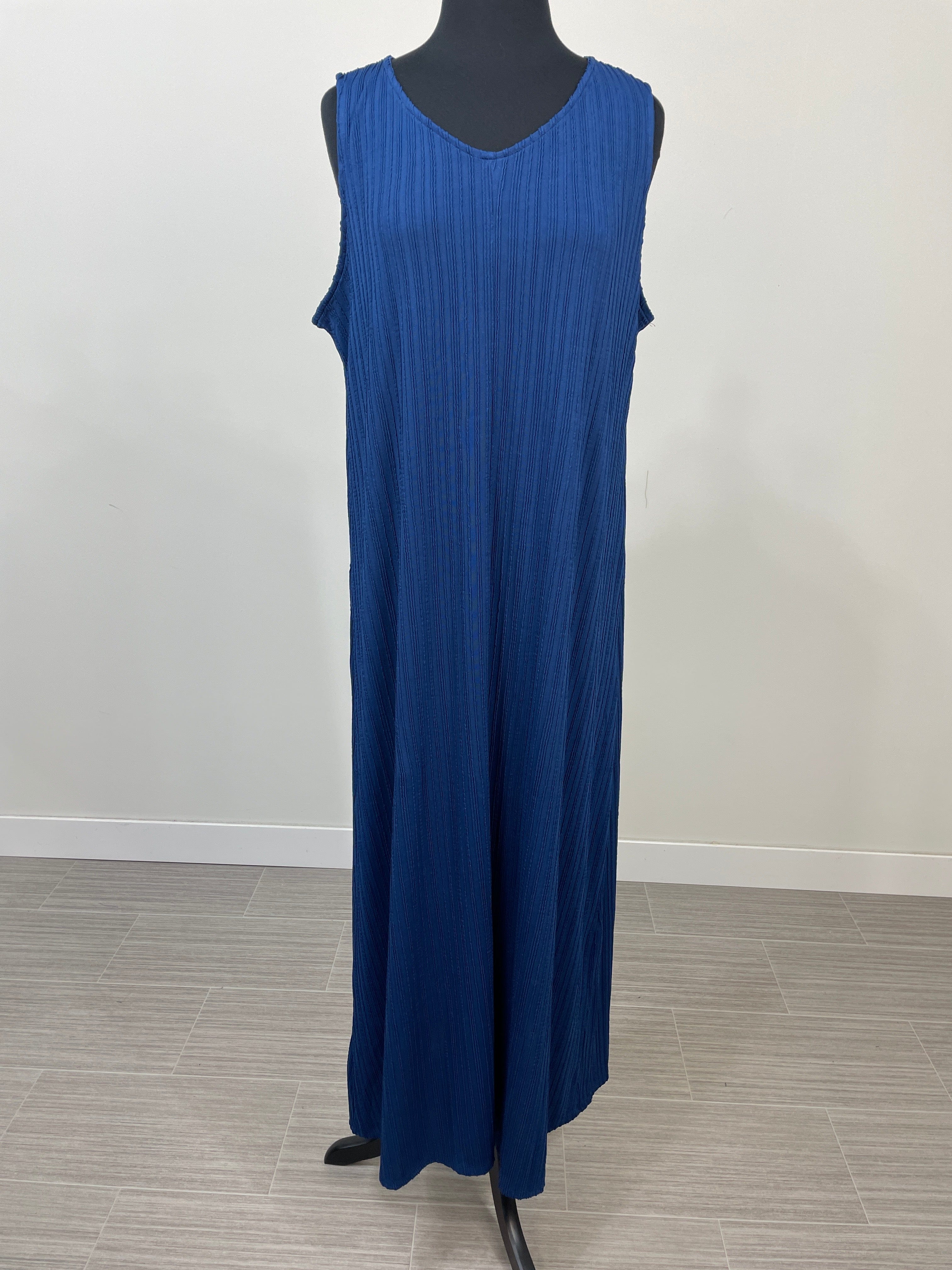 Navy Ribbed Sleeveless Midi Dress