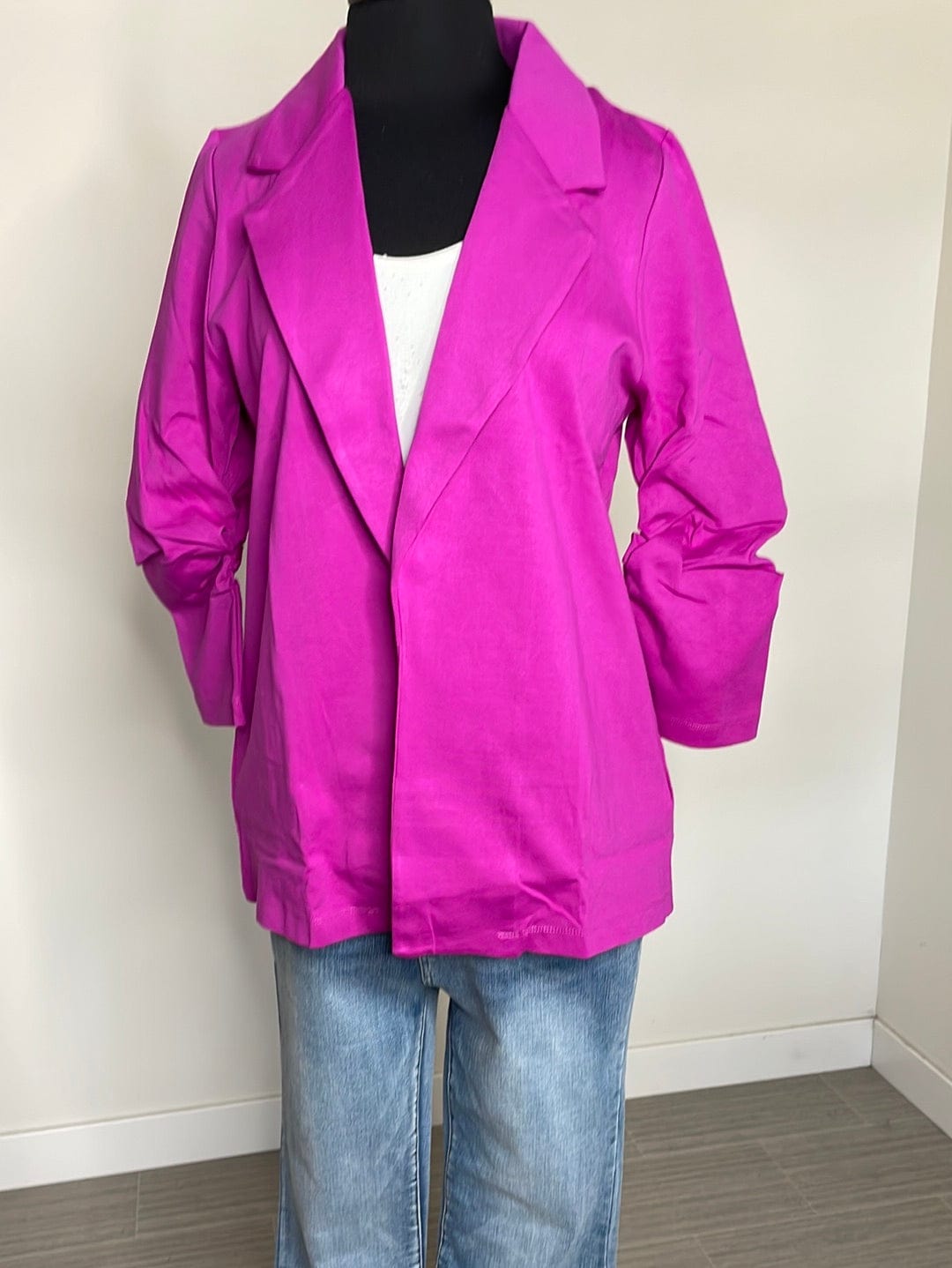 Spring Magenta Cinched Sleeve Blazer