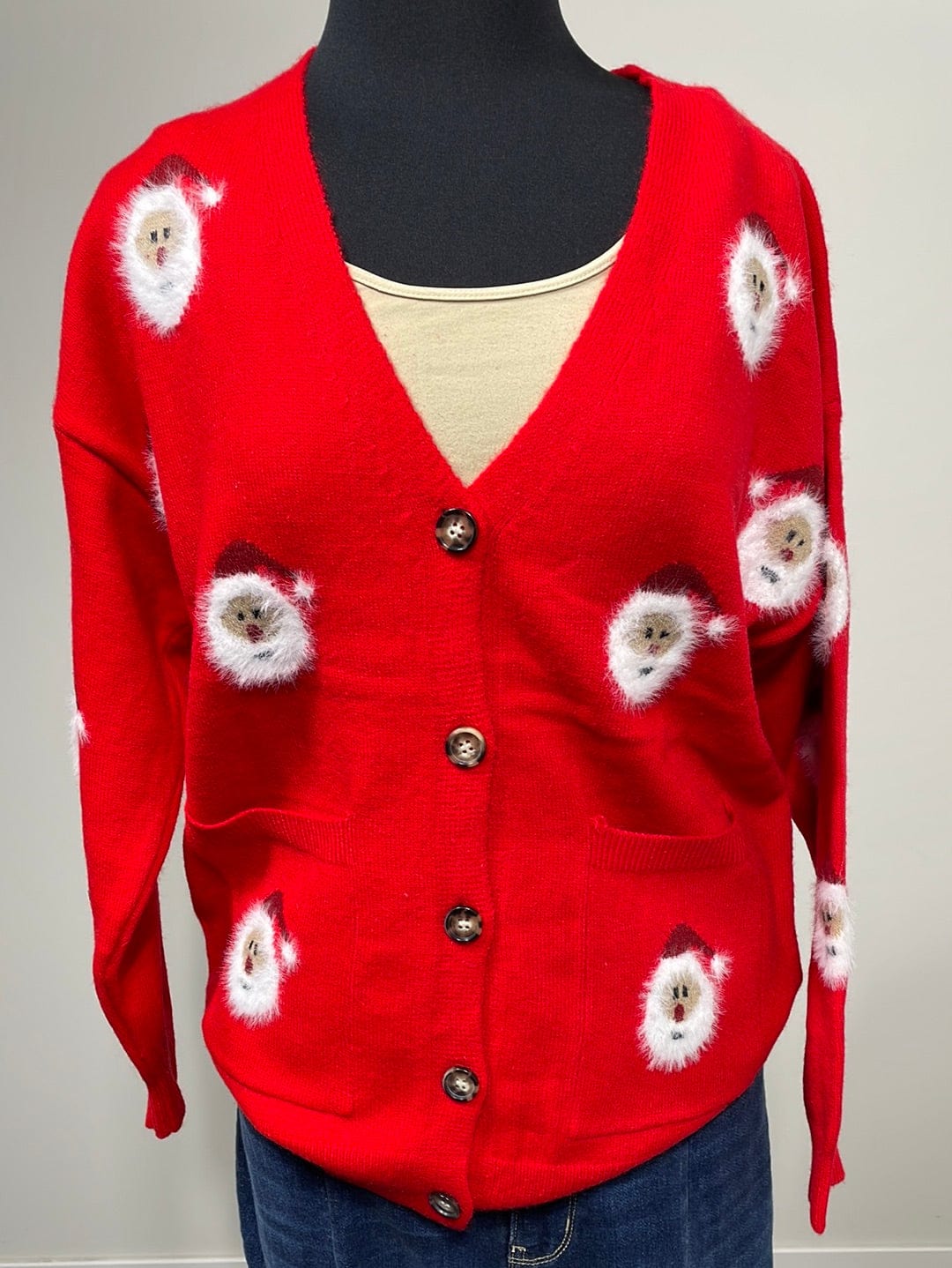 Santa Clause Pattern Red Cardigan
