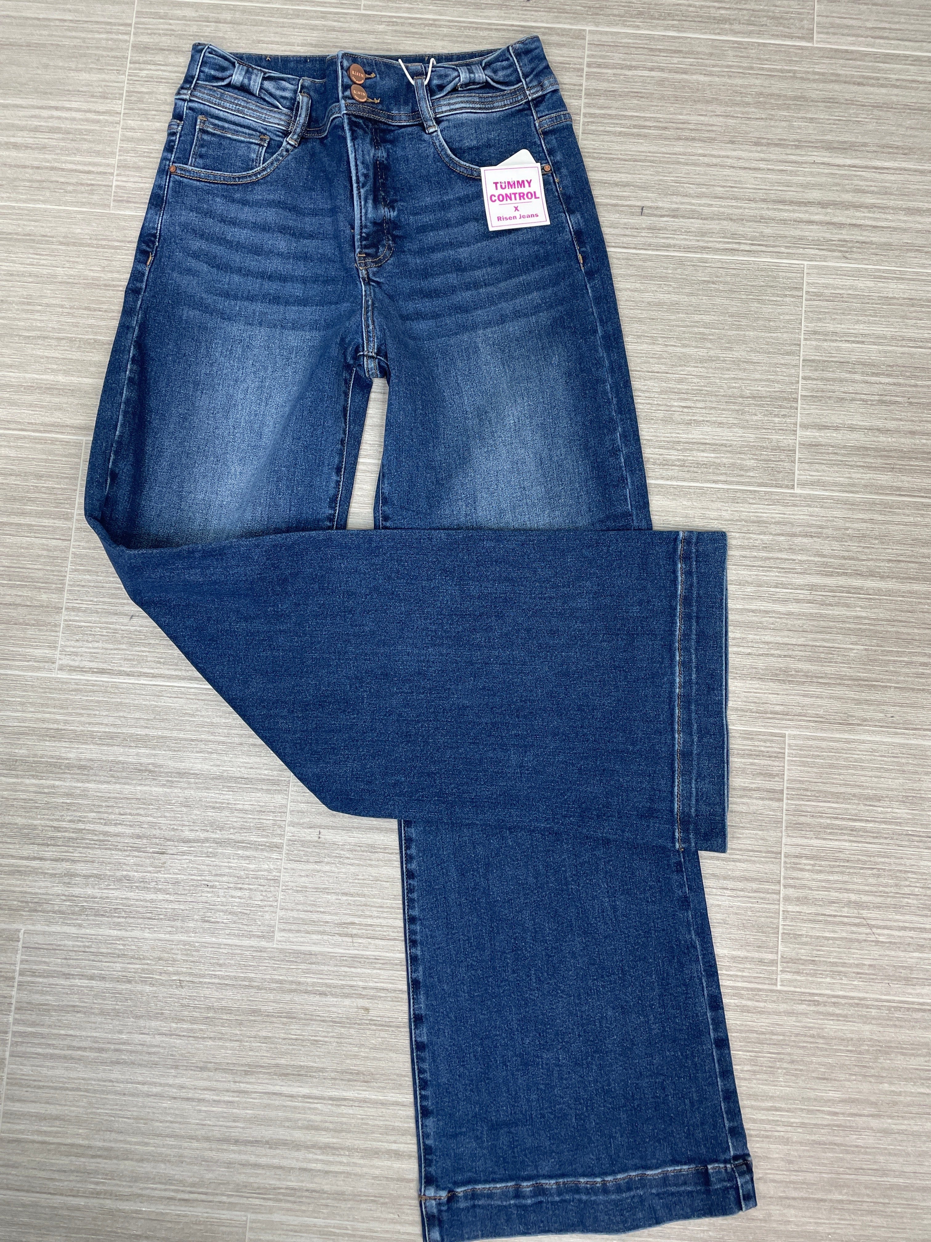Dark High Rise with Bow Waistband Wide Leg Denim