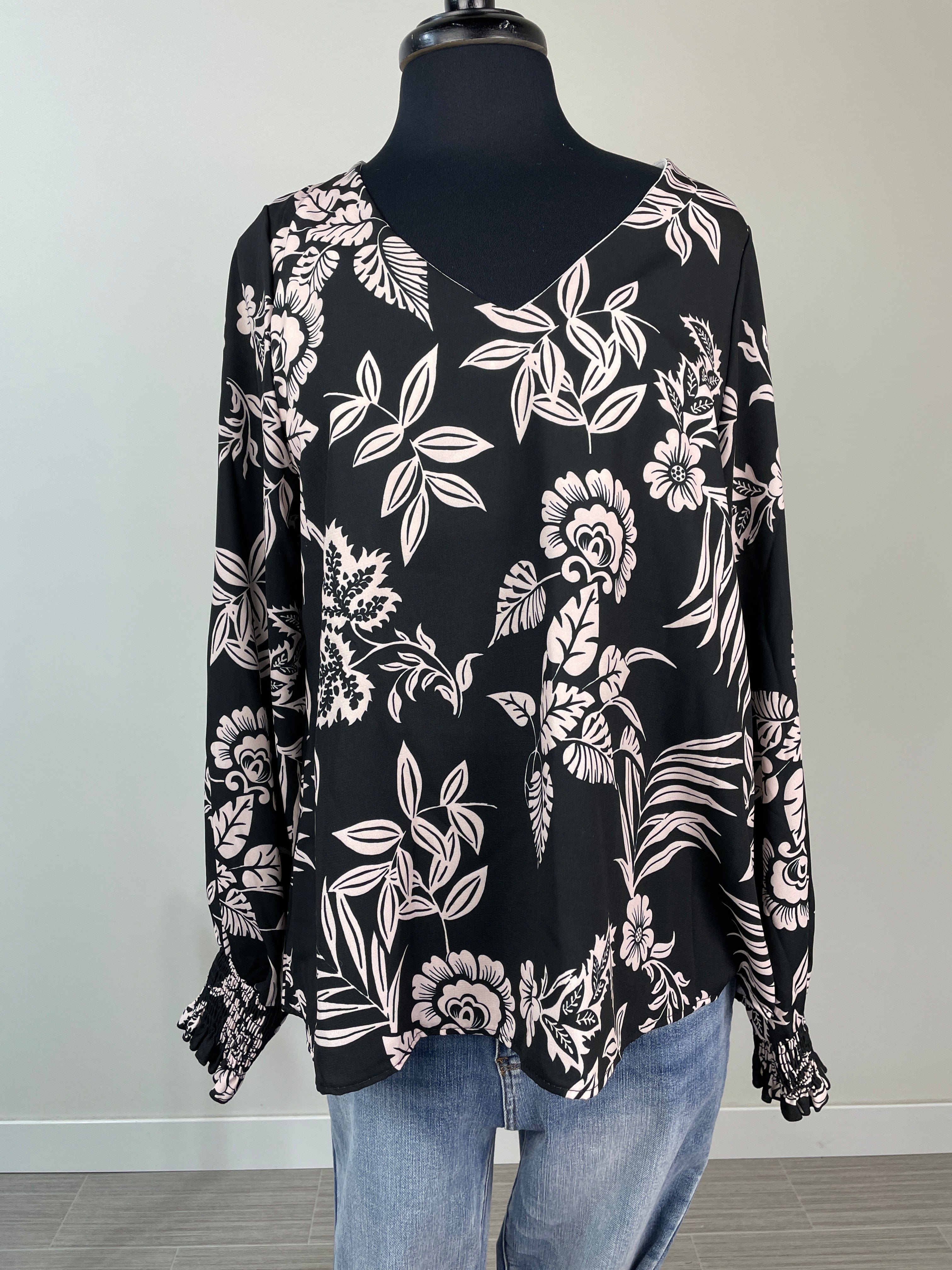 Black Floral Tunic Blouse