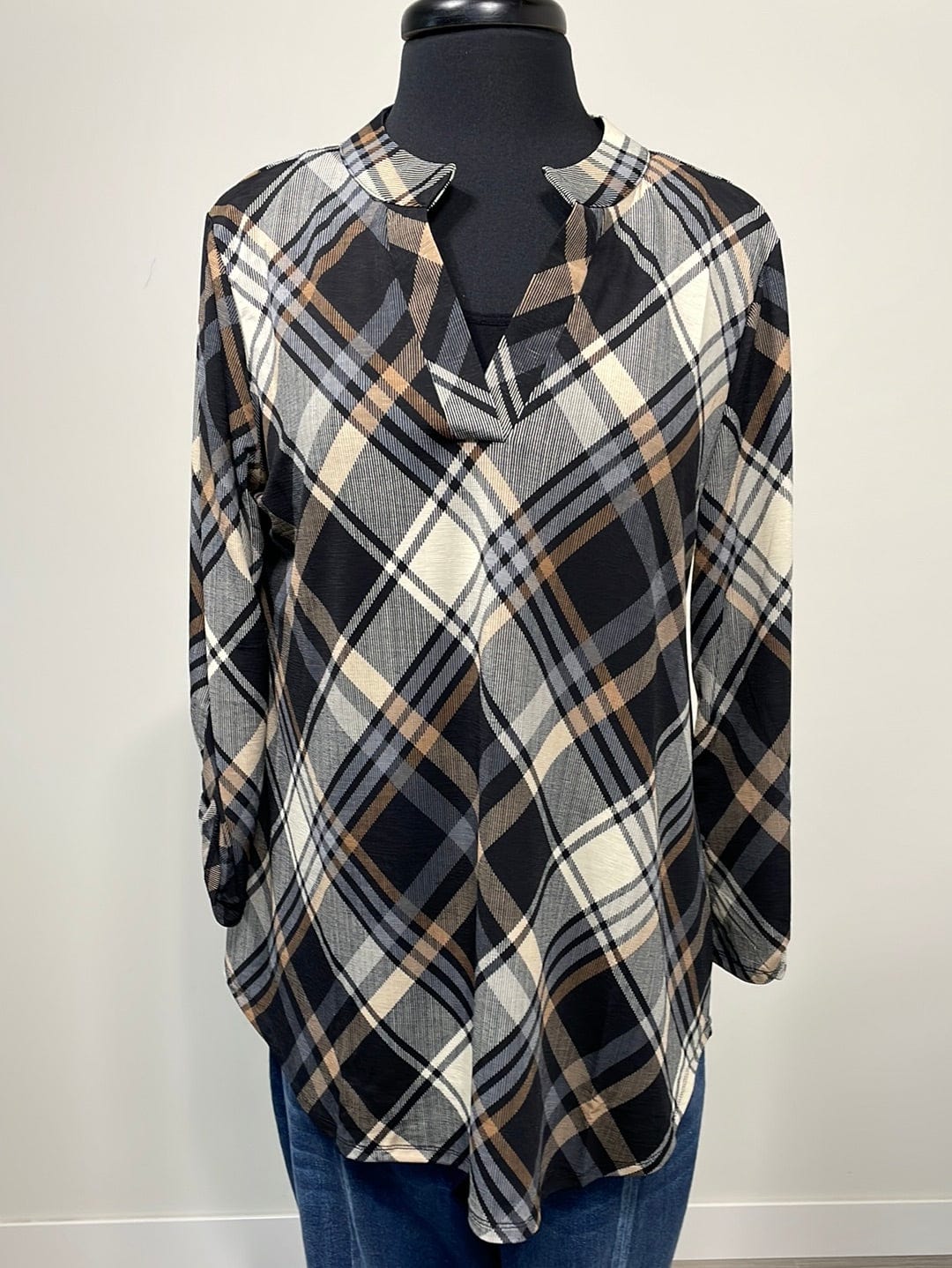 Black & Tan Diagonal Ivory Lizzy Top
