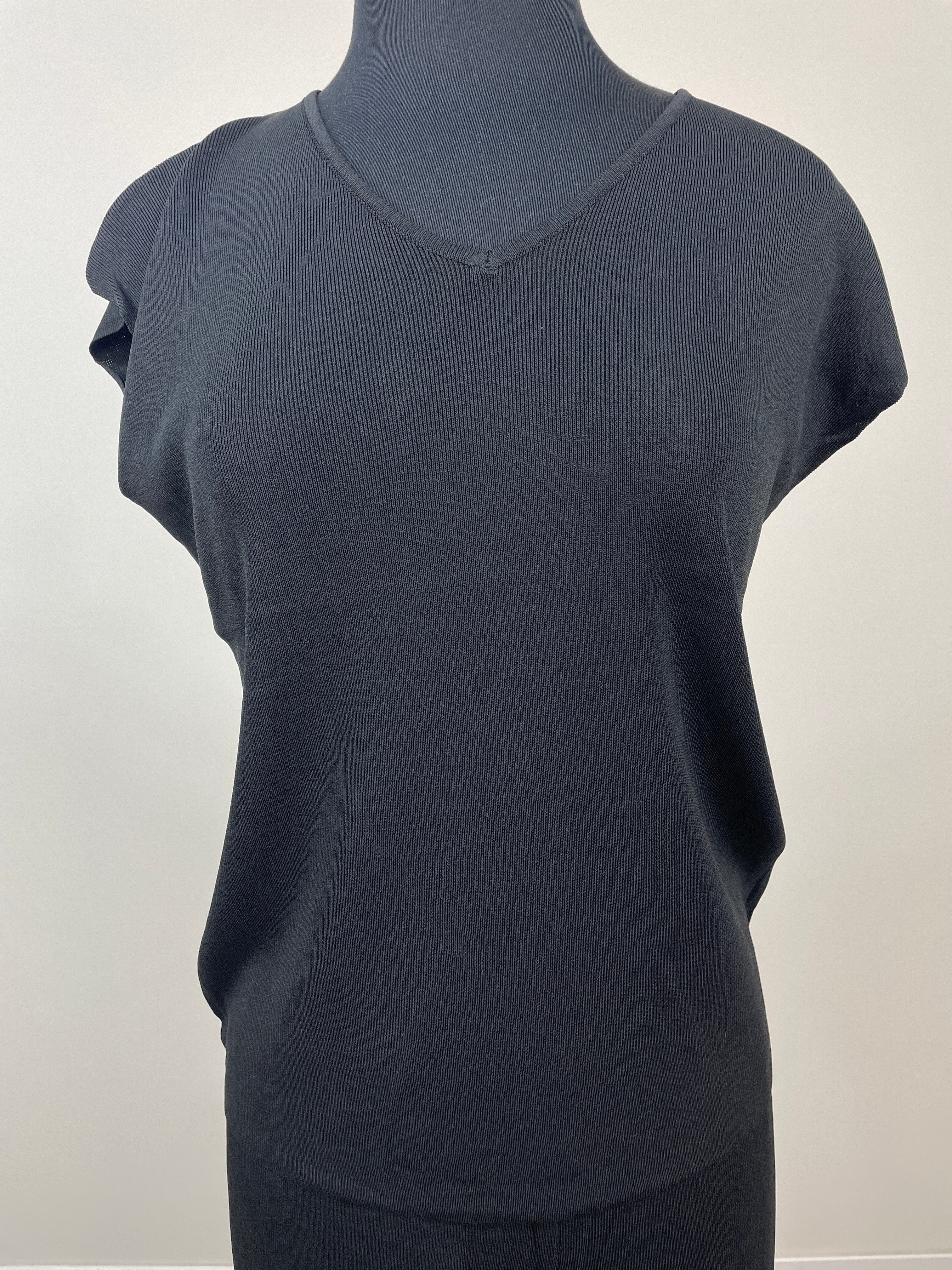 Black Vneck Drop Shoulder Knit Top