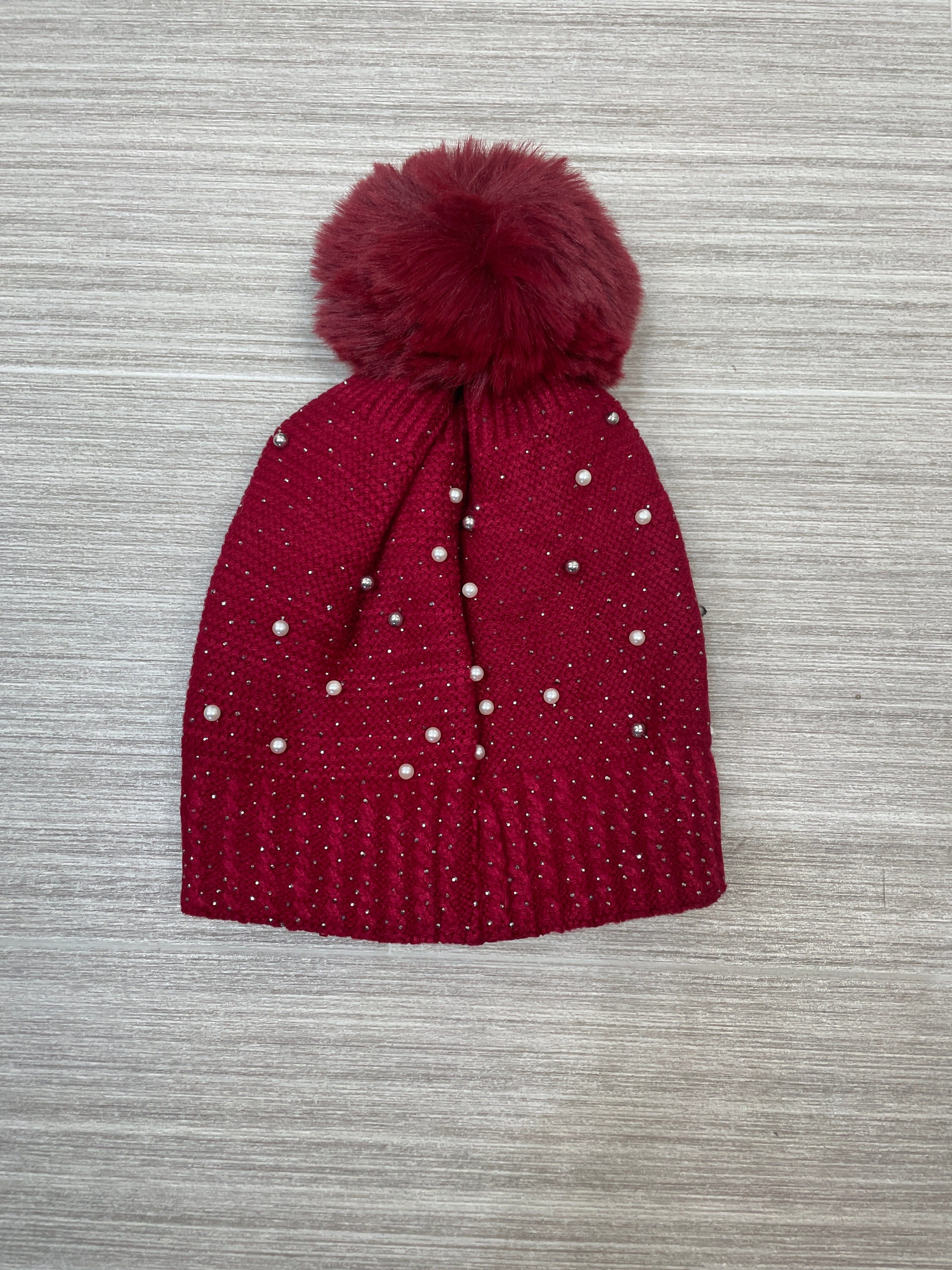Red Pearl Bling Fleece Lined Hat