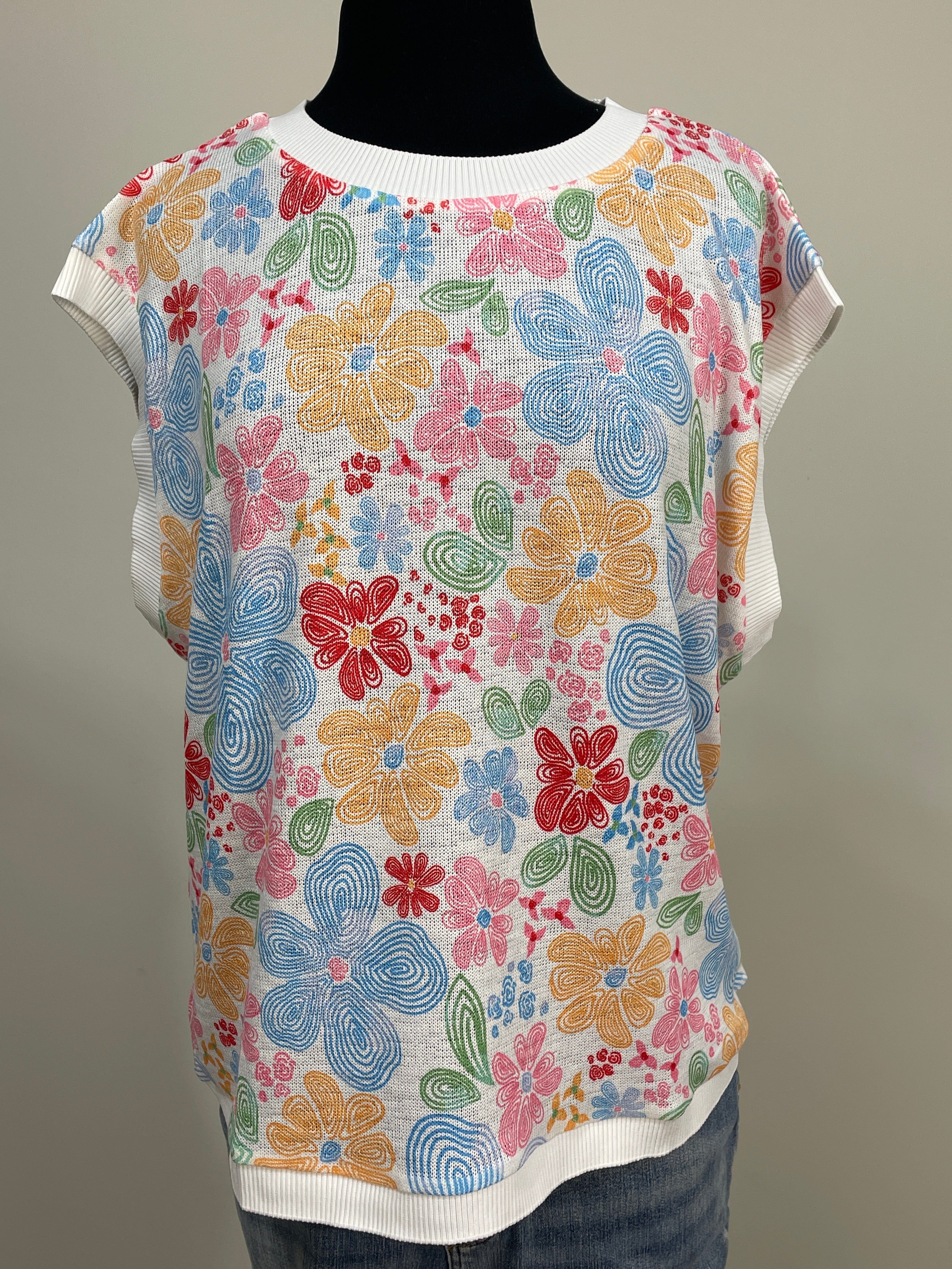 Floral Print Knit Jersey Vest