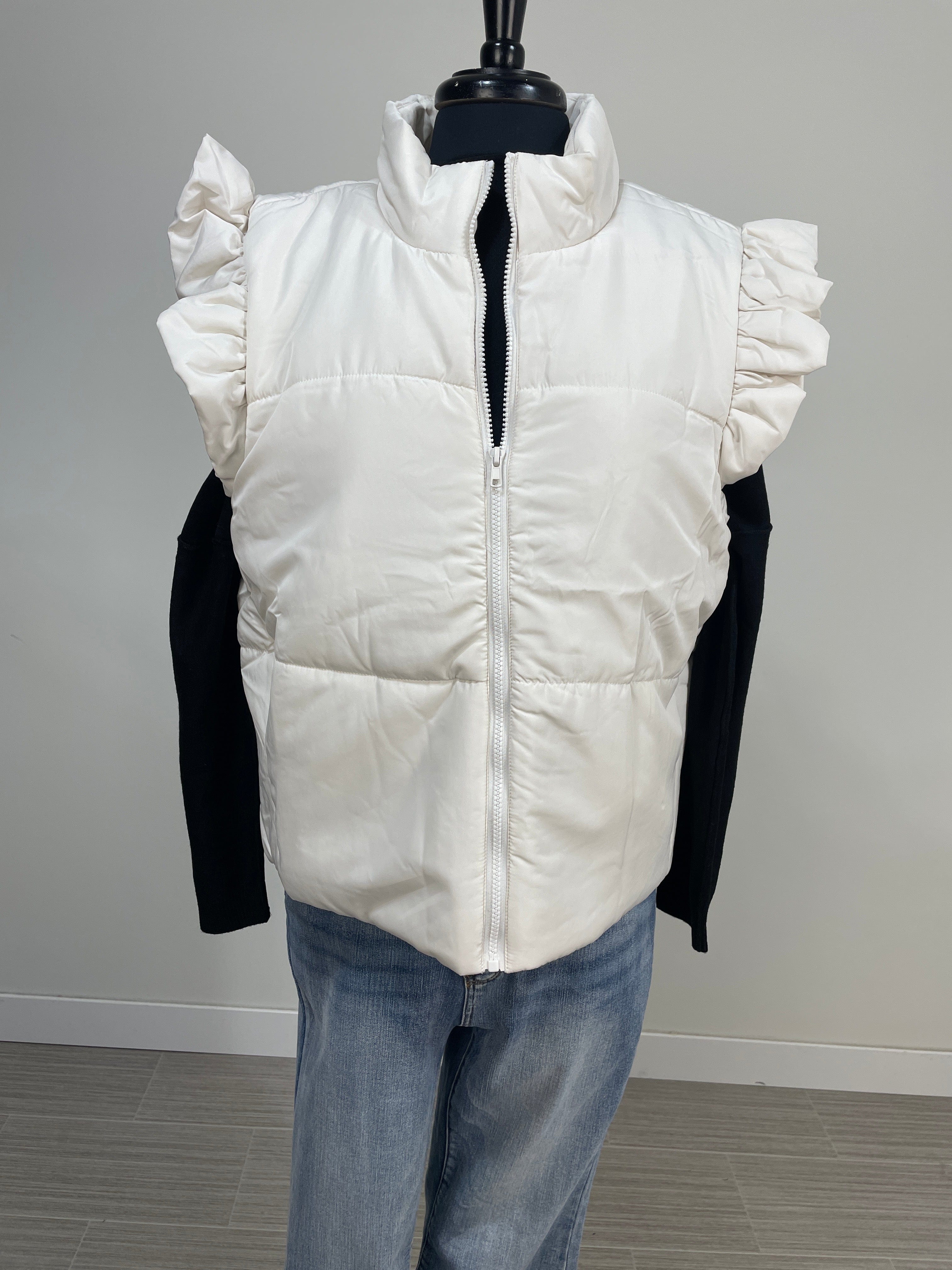 Ivory Ruffle Sleeve Mock Neck Vest