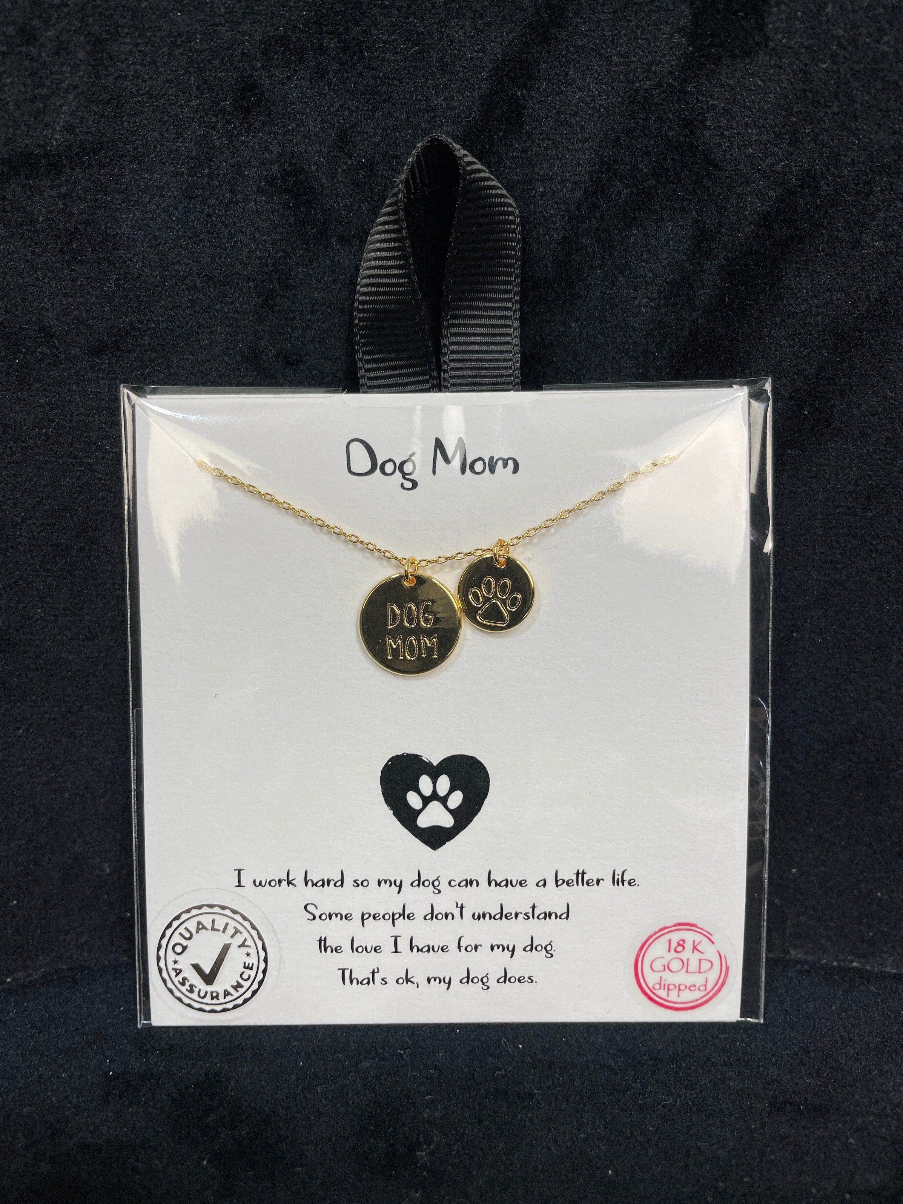 Dog Mom & Paw Disc Necklace - Gold