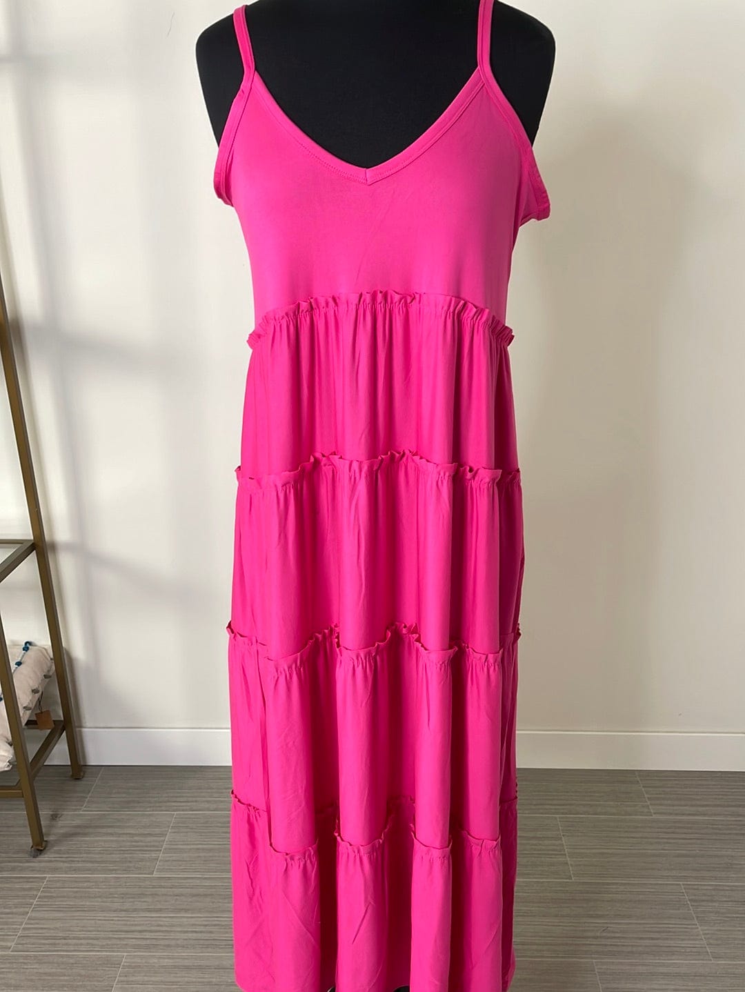 Fuchsia Spaghetti Strap Tiered Dress