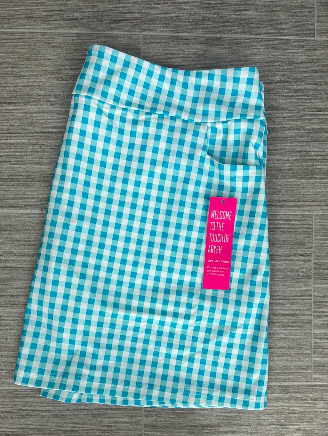 Aqua Plaid Side Slit Skort