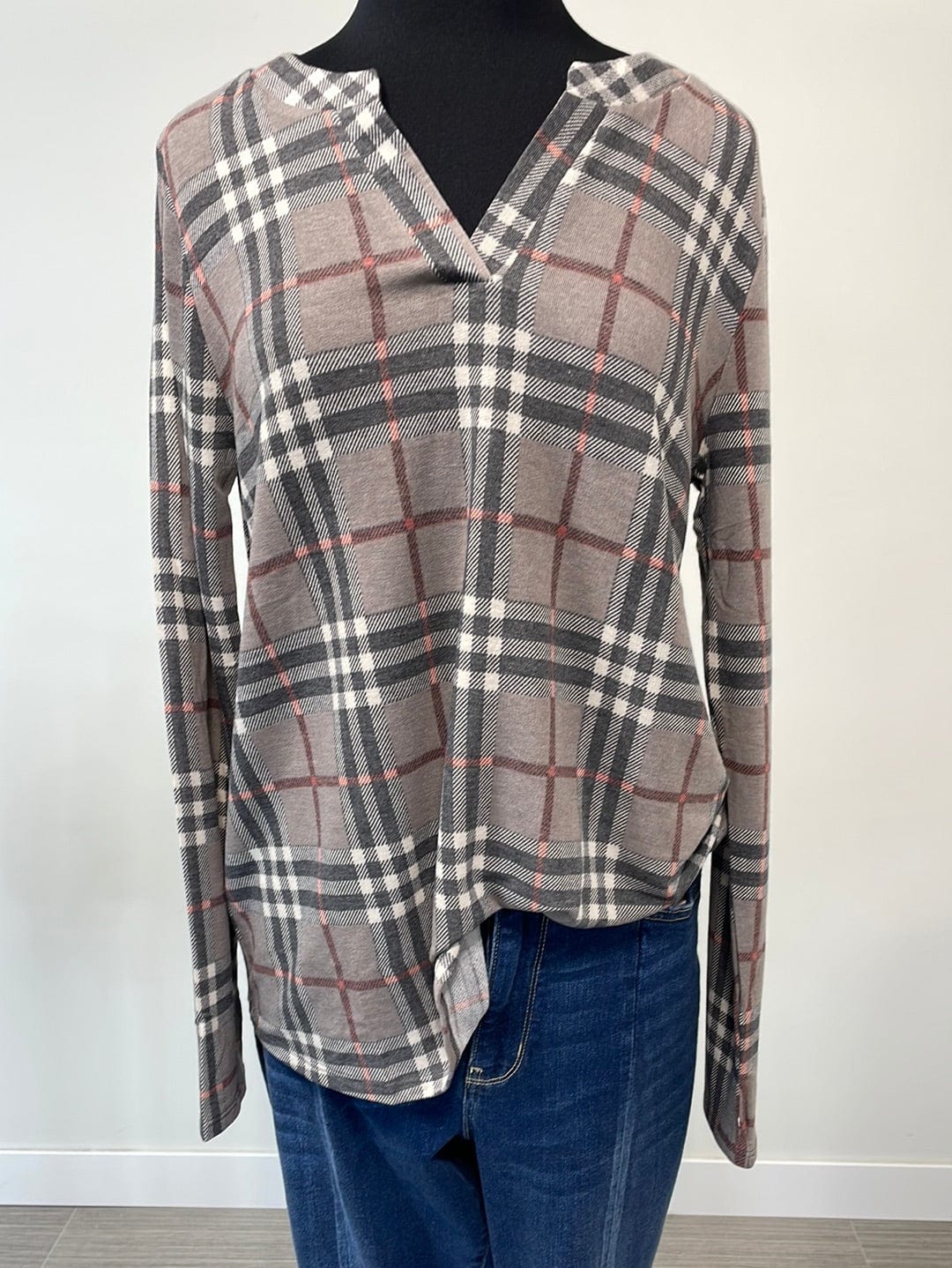 Light Mocha Plaid Top