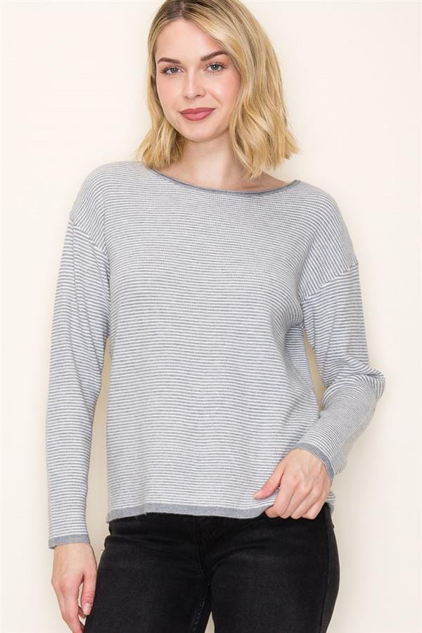 Heather Grey Waffle Stripe Sweater
