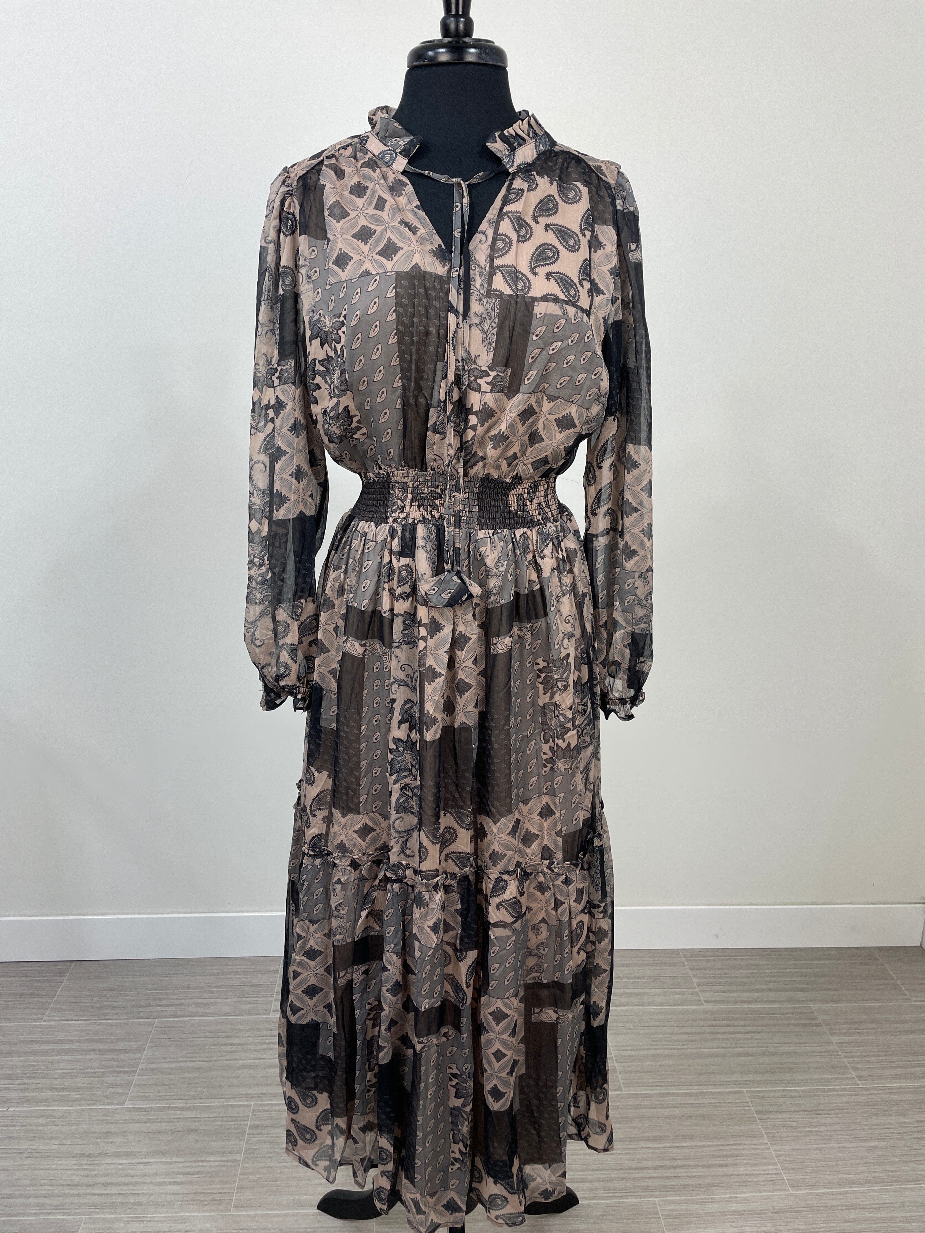 Charcoal Metallic Print Midi Dress