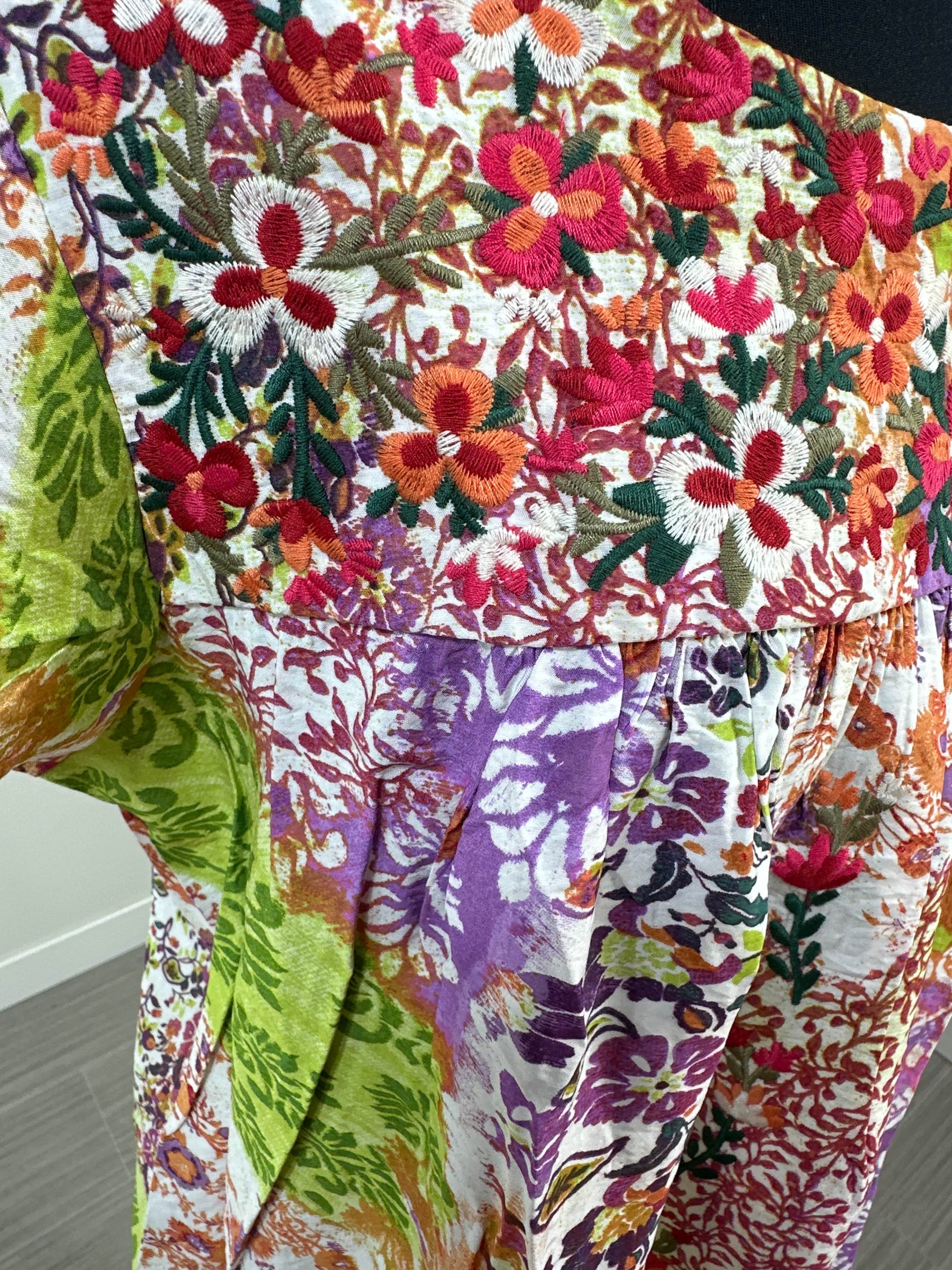 Purple & Green Embroidered Patchwork Top