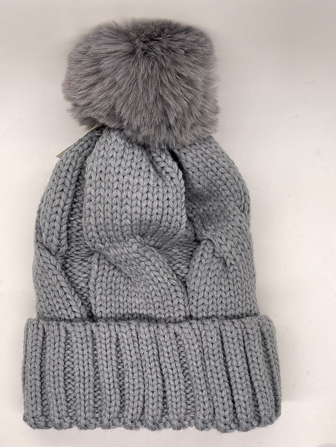 Gray Knit Fur Lined Hat