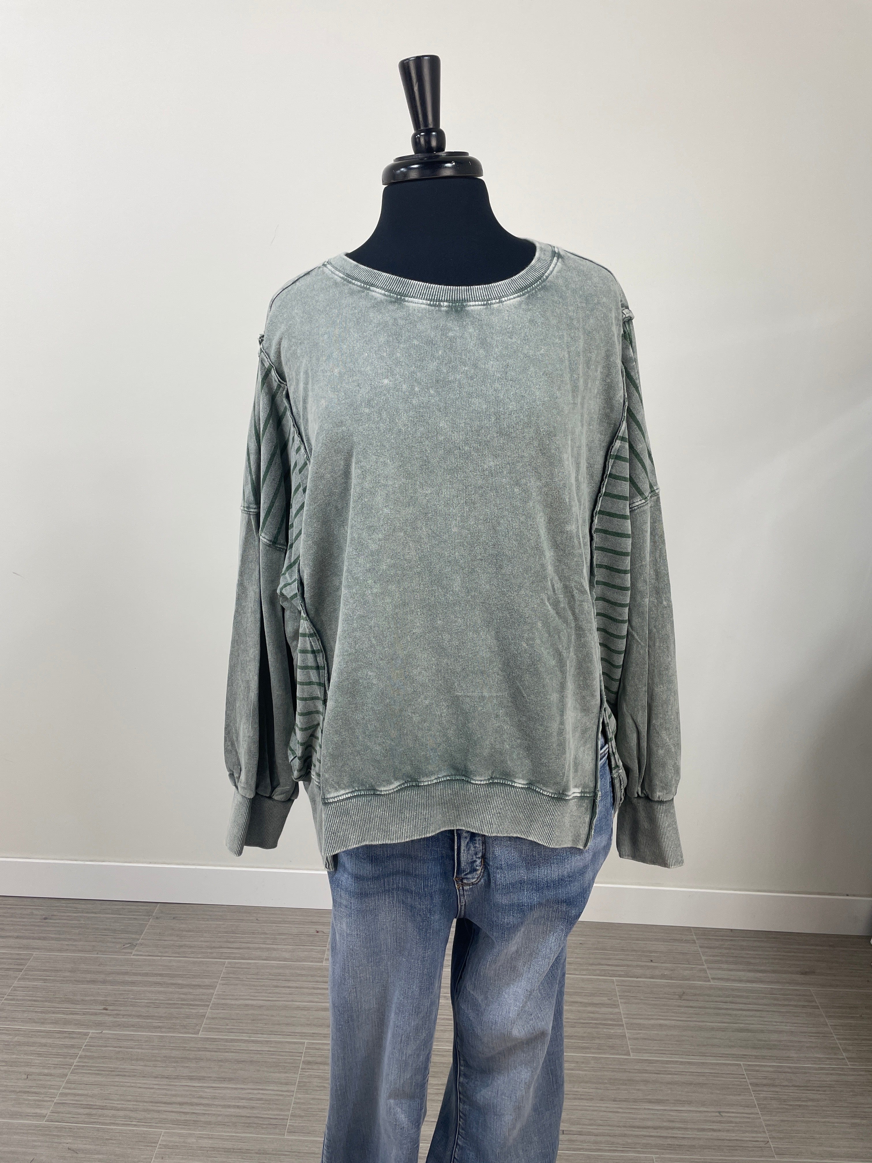 Moss Stripe Mix Mineral Wash Top