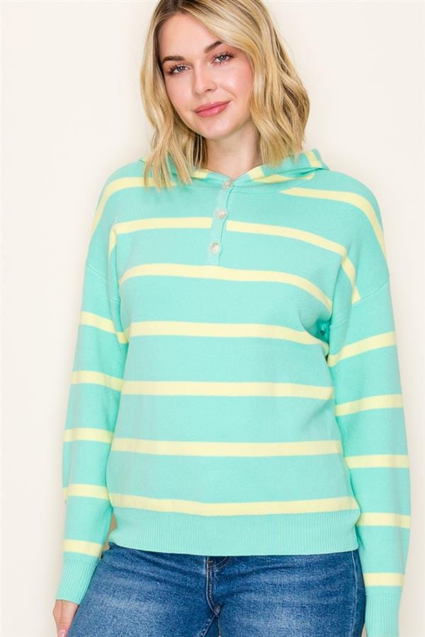 Mint & Yellow Striped Hoodie Pullover
