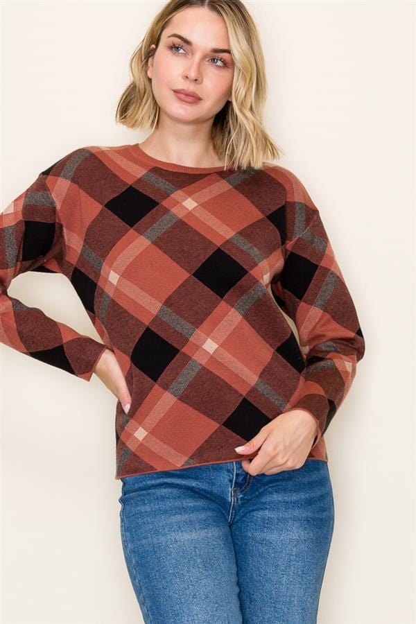 Marsala Checker Jacquard Pullover Sweater