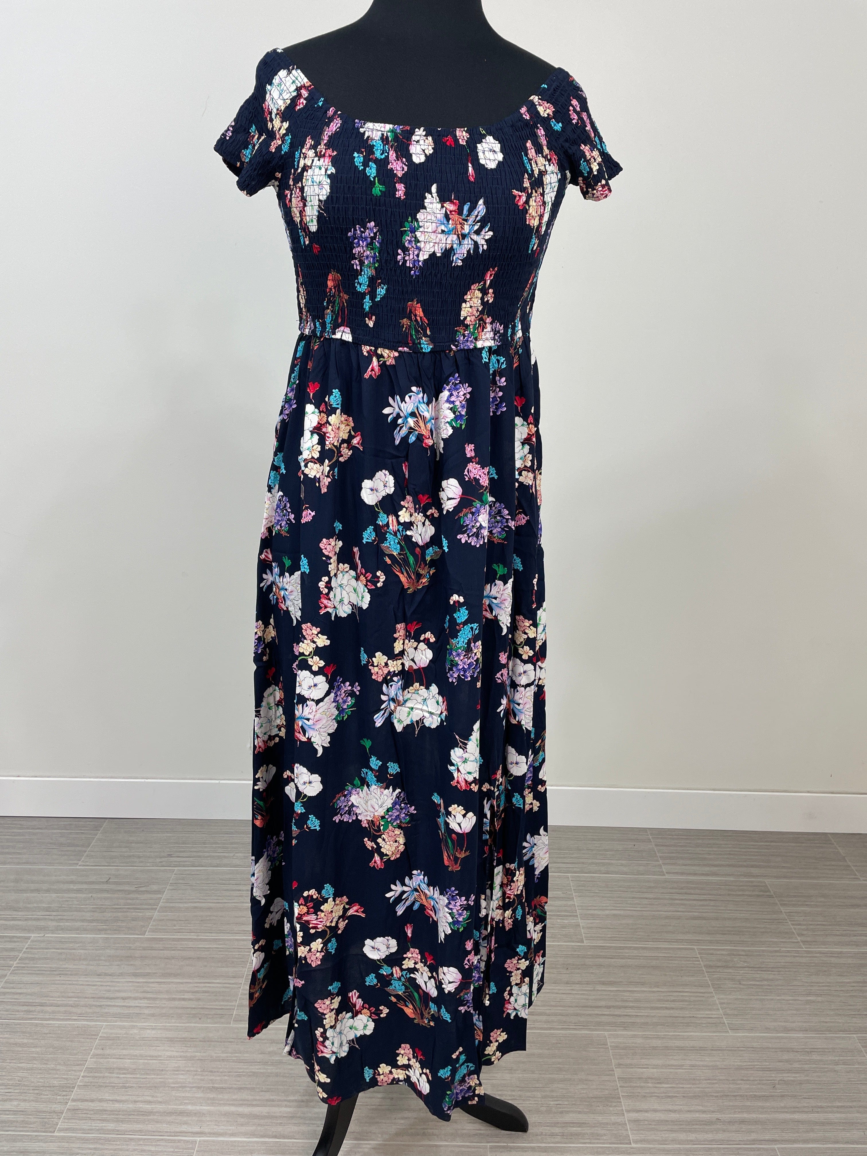 Navy Floral Maxi With Slit