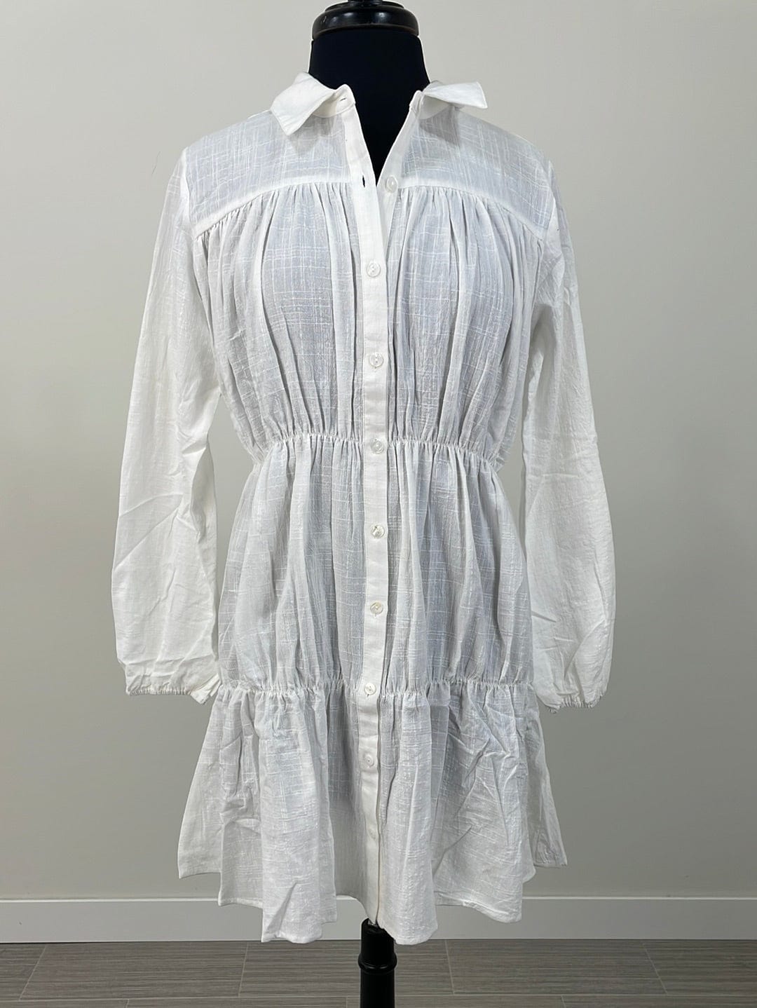 Ivory Button Down Tiered Midi Dress
