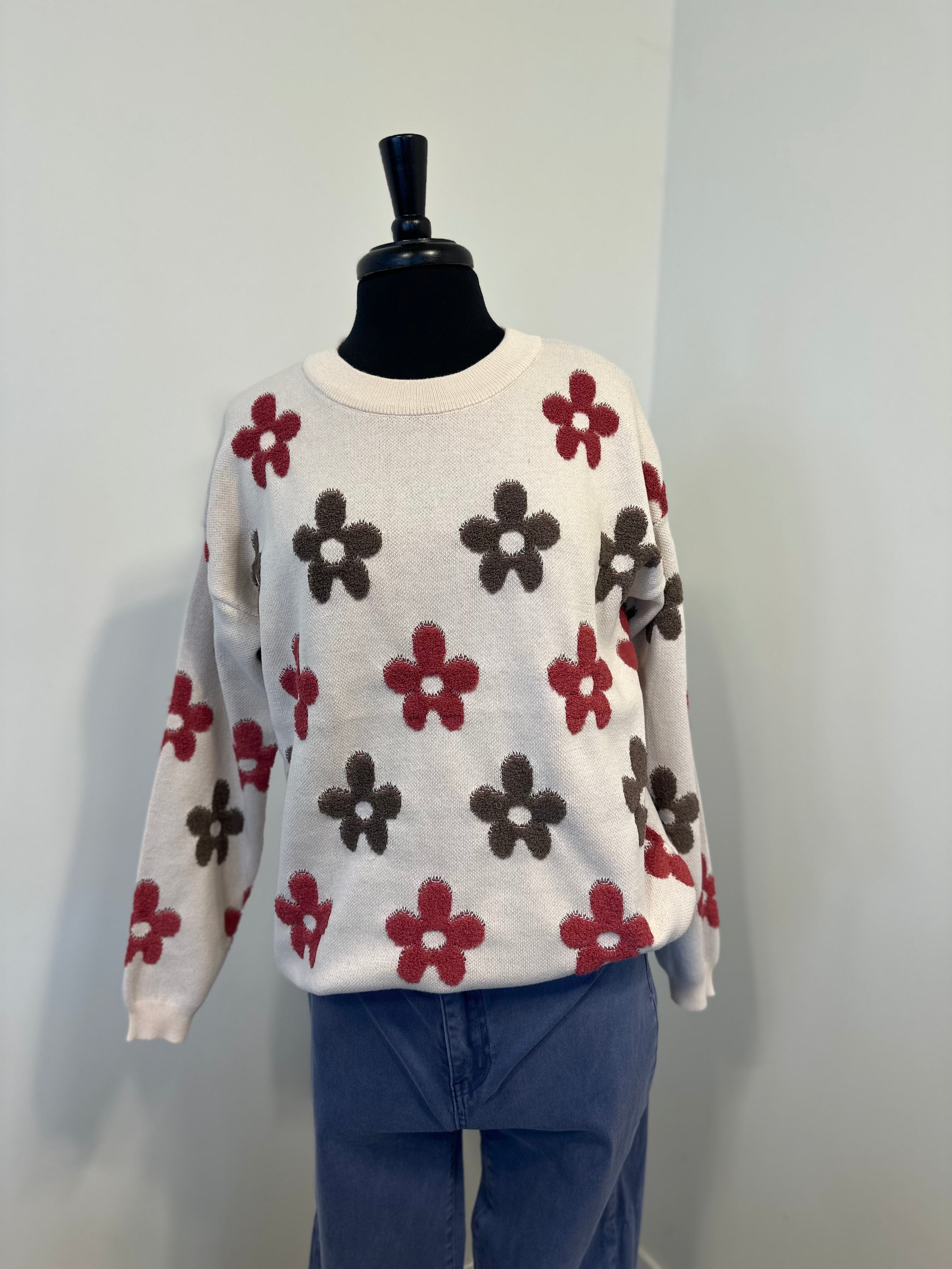 Pink & Mocha Daisy Jaquard Sweater Pullover