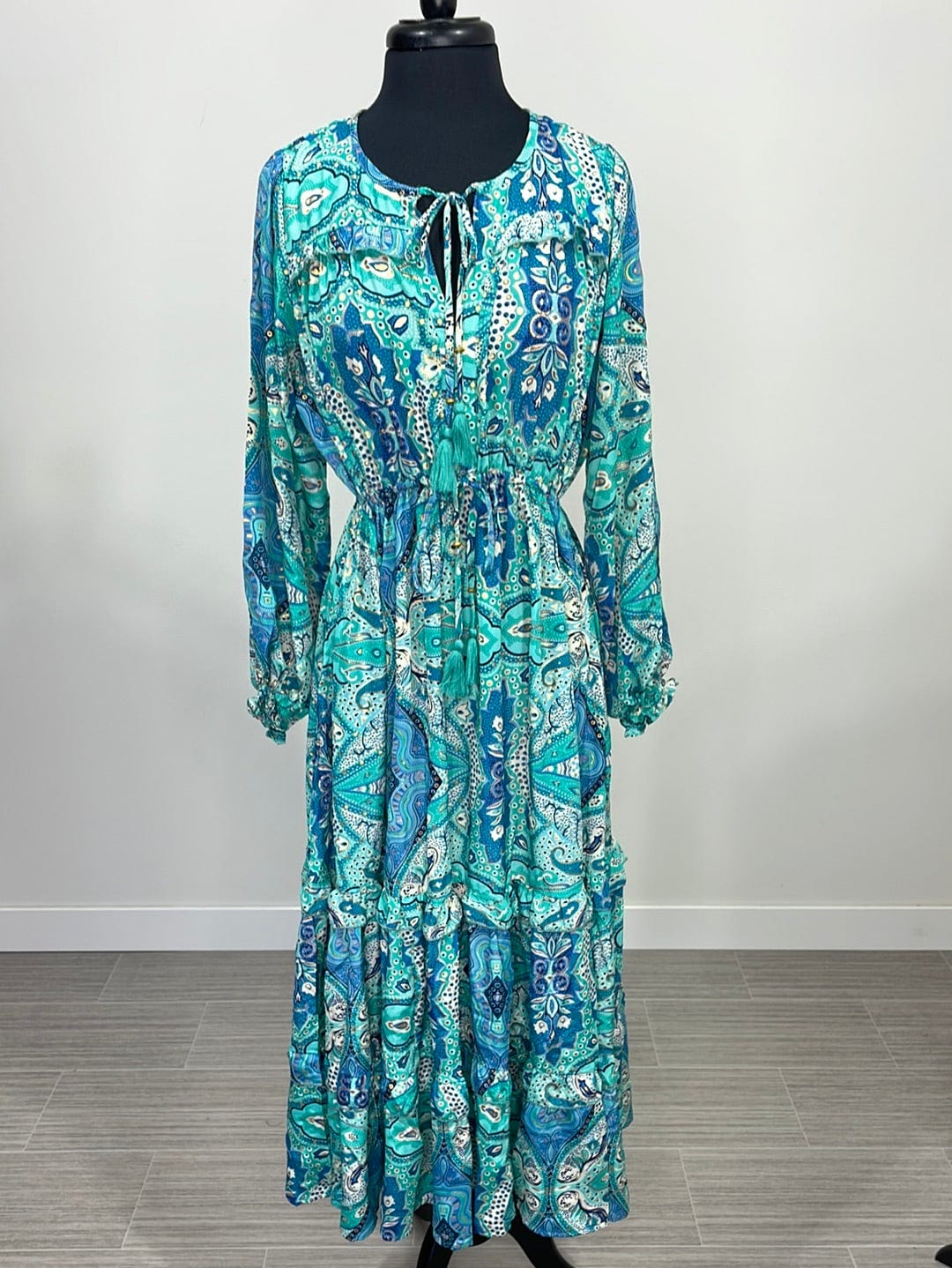 Turquoise & Blue Paisley Maxi Dress