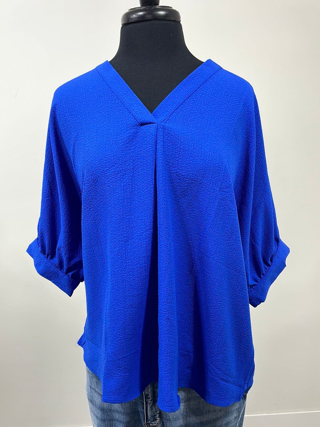 Royal Blue Cuffed Cap Sleeve Blouse