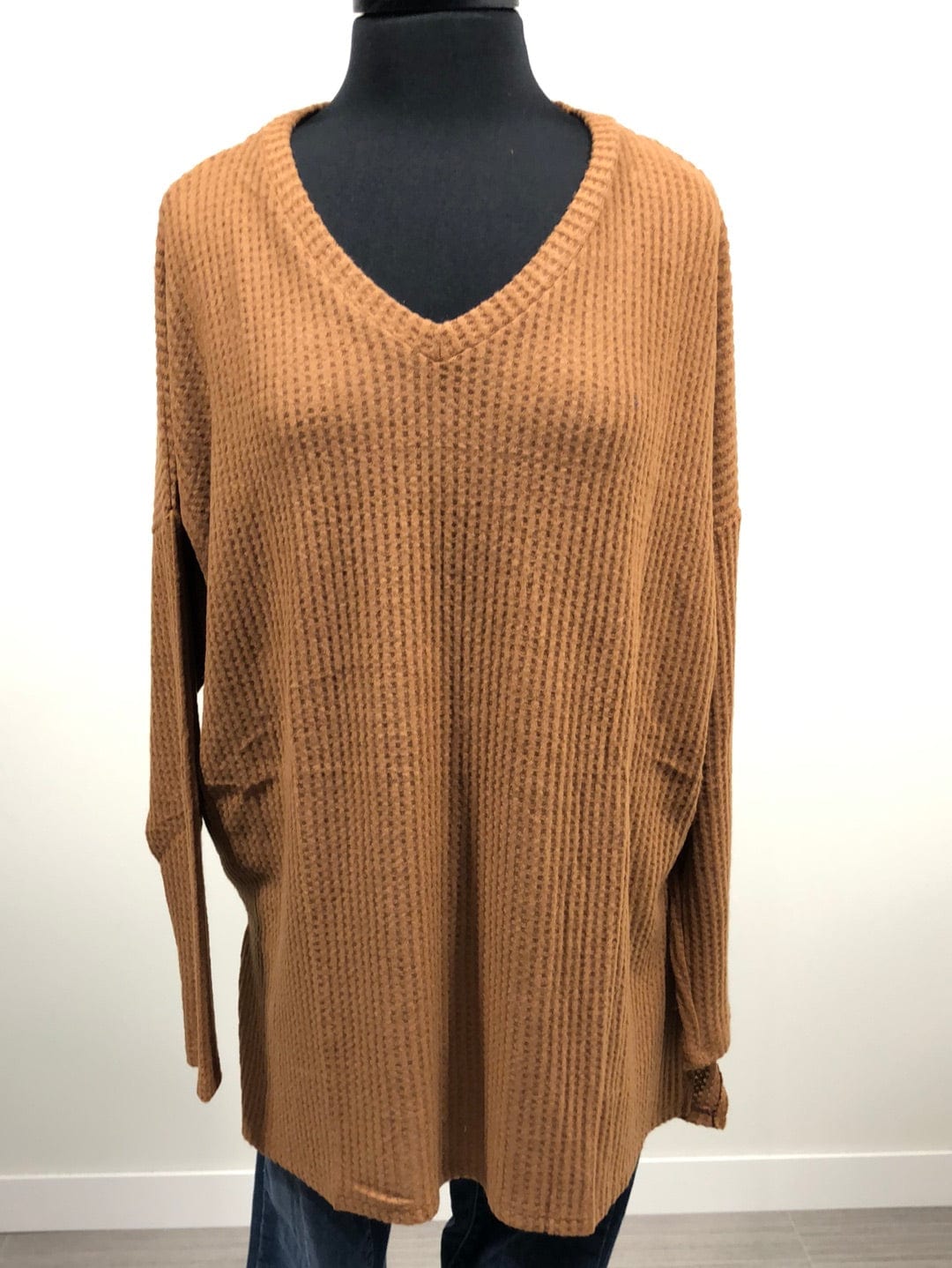 Camel VNeck Hi-Low Sweater
