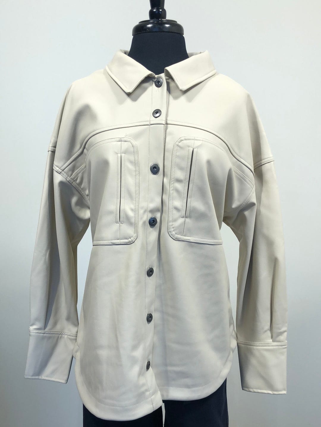 Ecru Faux Leather Shacket