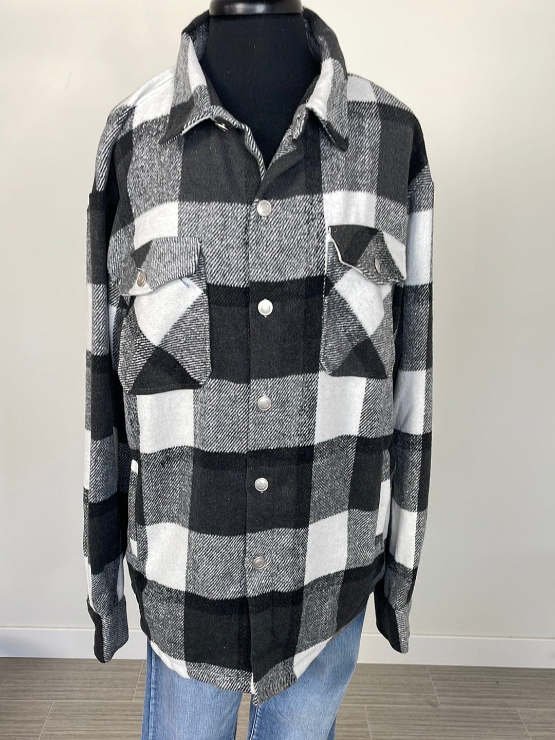 Black Plaid Boyfriend Fit Long Shacket