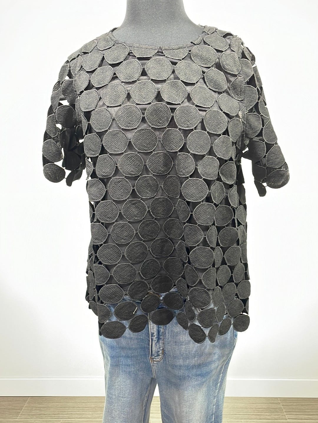 Black Textured Lace Top