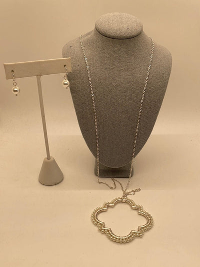 Silver Pearl Geo Pendant Necklace