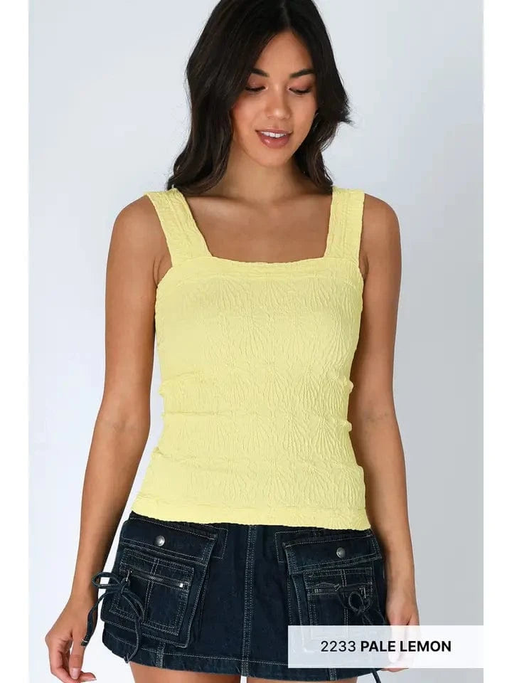 Pale Lemon Lace Textured Square Top